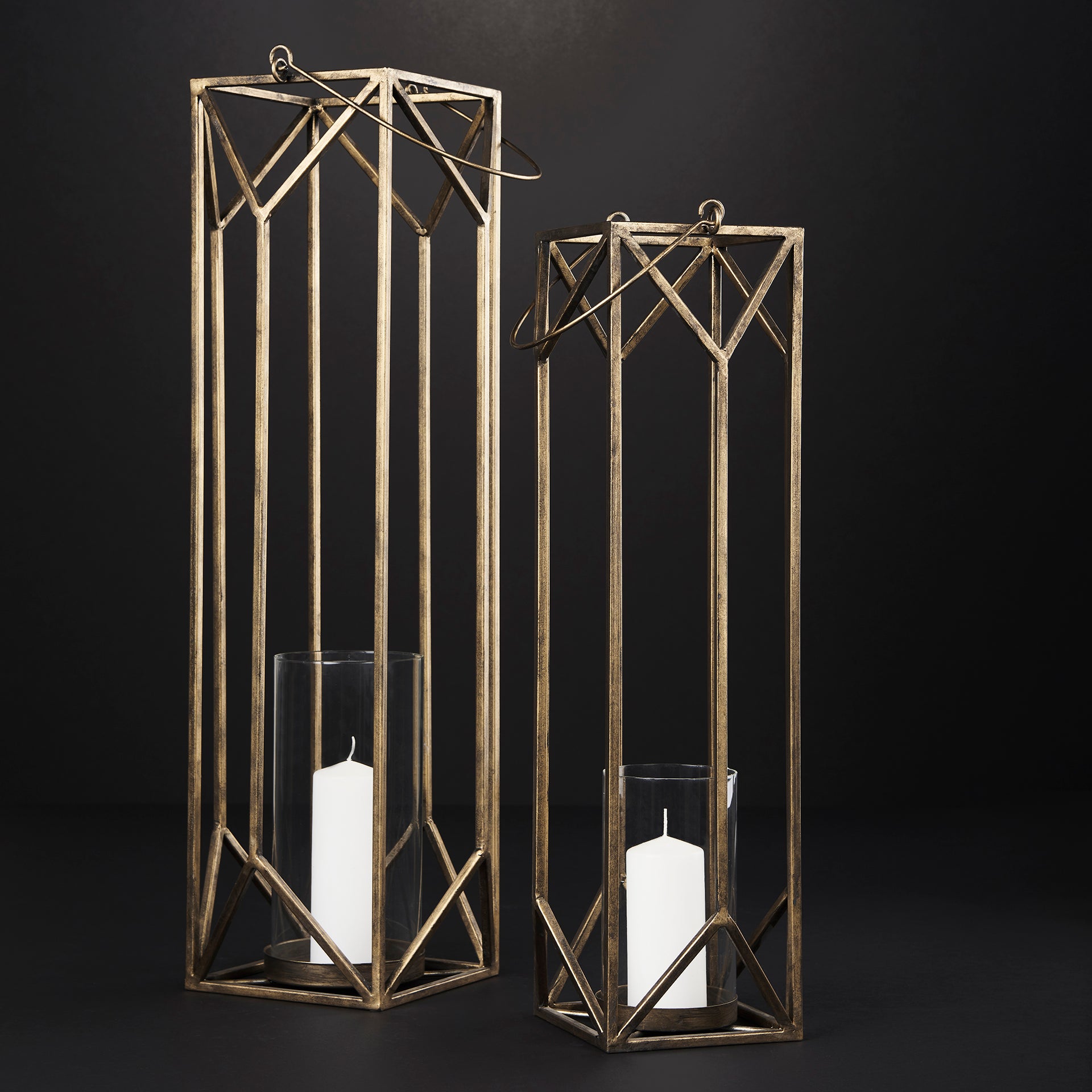 Ivy Gold Metal Geometric Cage Candle Holder Lantern