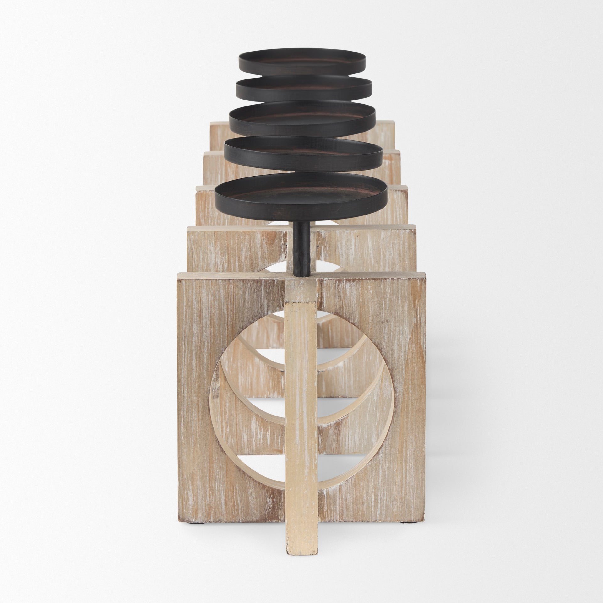 Cambie Natural Wood with Black Metal Candle Holders