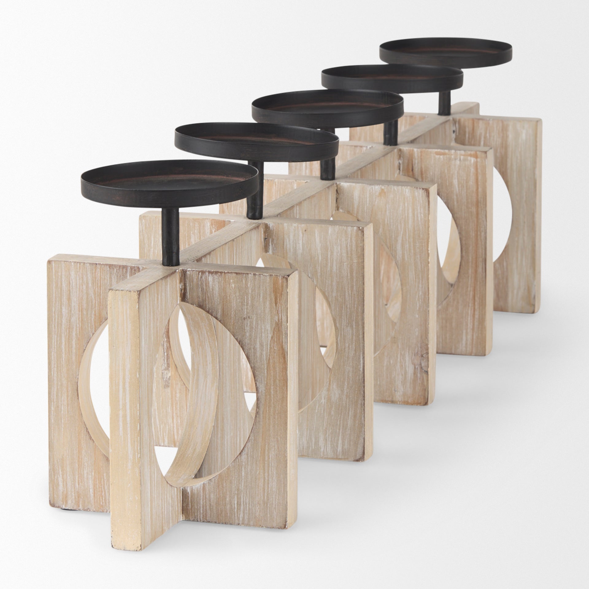 Cambie Natural Wood with Black Metal Candle Holders