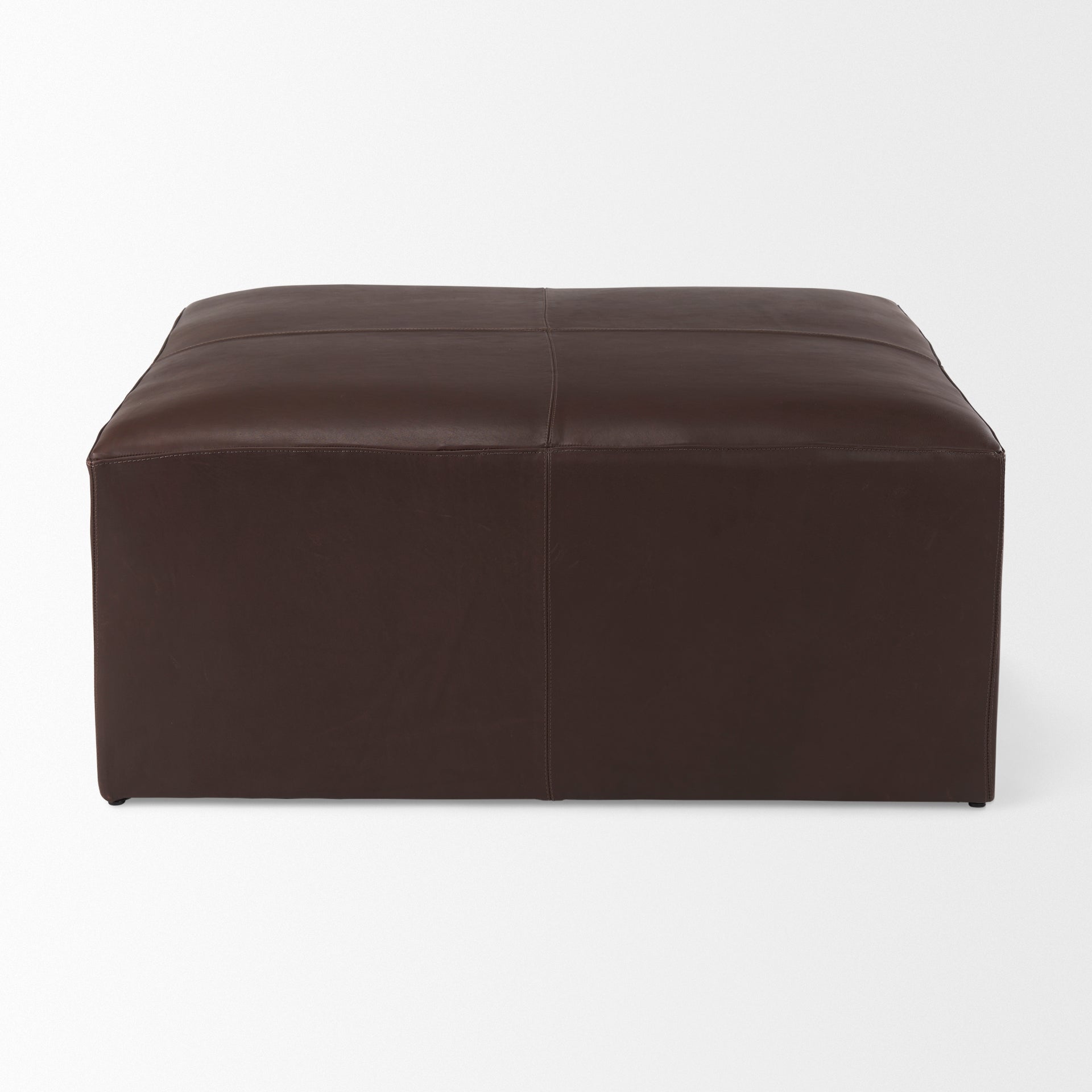 Minara Square Dark Brown Leather Wrapped Ottoman