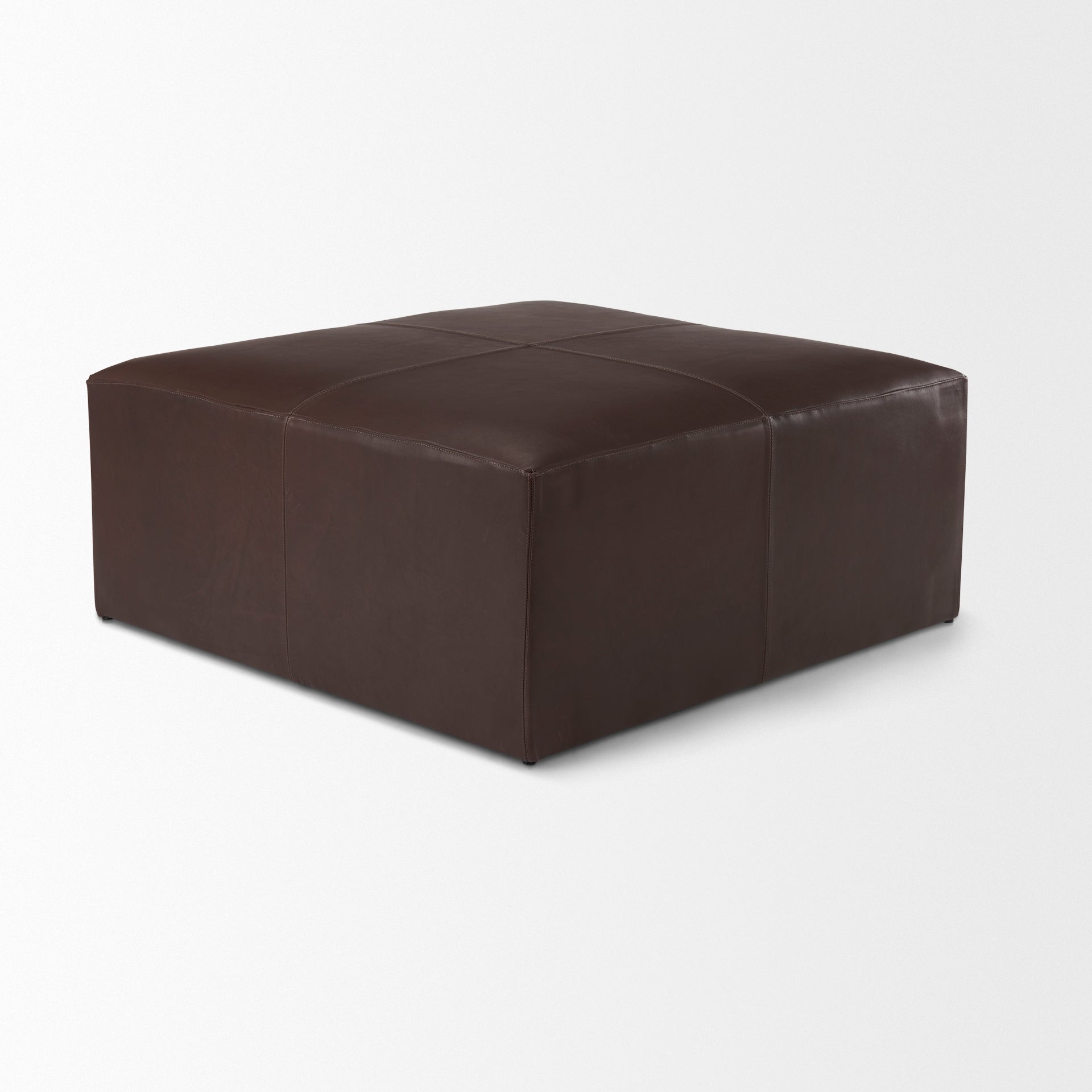 Minara Square Dark Brown Leather Wrapped Ottoman