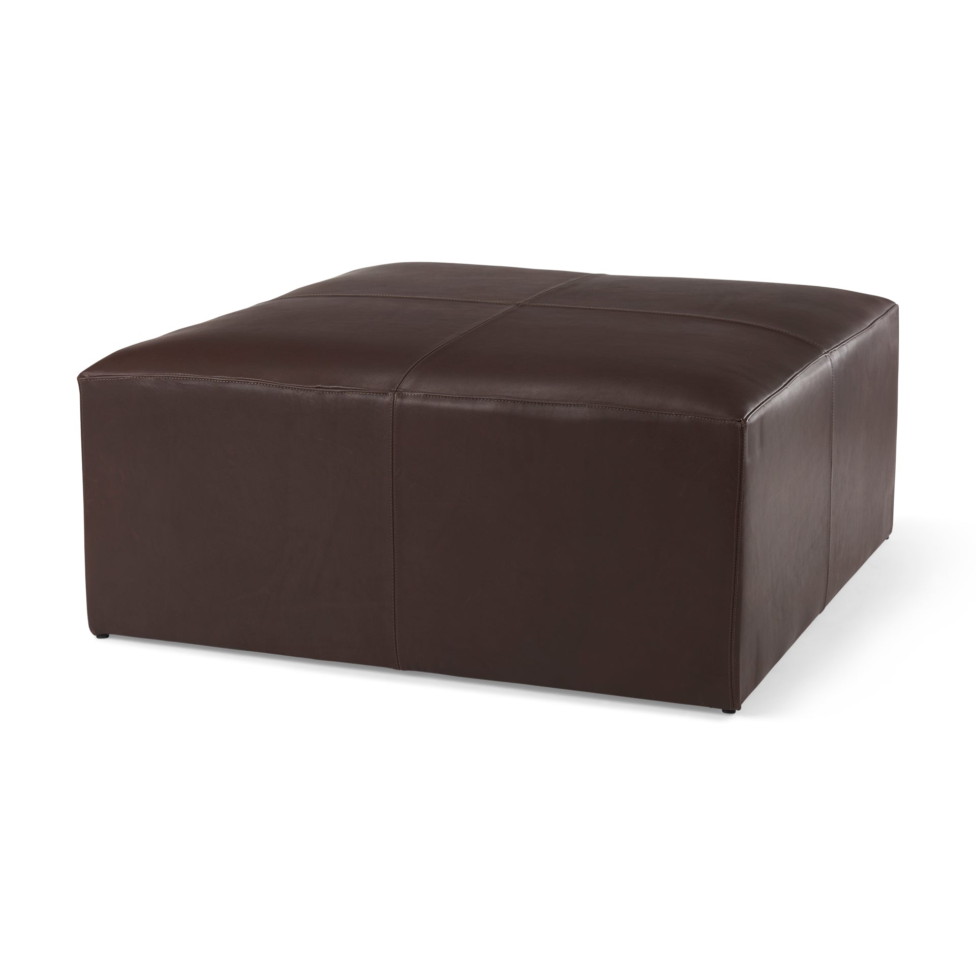 Minara Square Dark Brown Leather Wrapped Ottoman