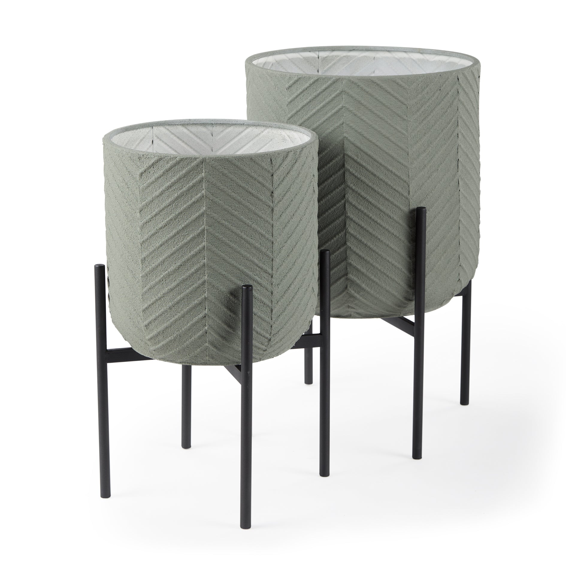 Mabel Green Top with Black Iron Base Plant Stands - Set of Two
