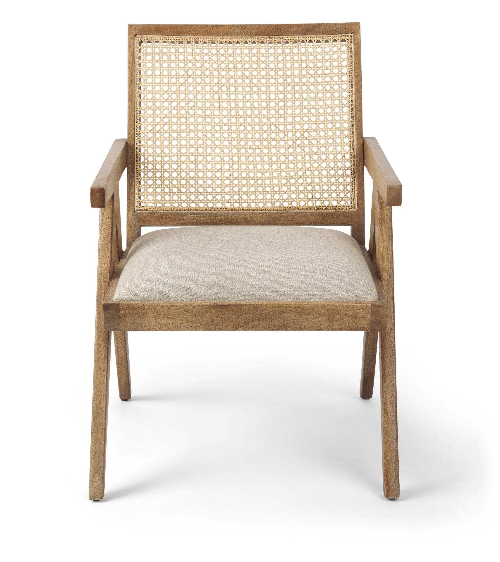 Donna Light Brown Wood Cane-Back with Beige Upholstered Seat Dining Chair