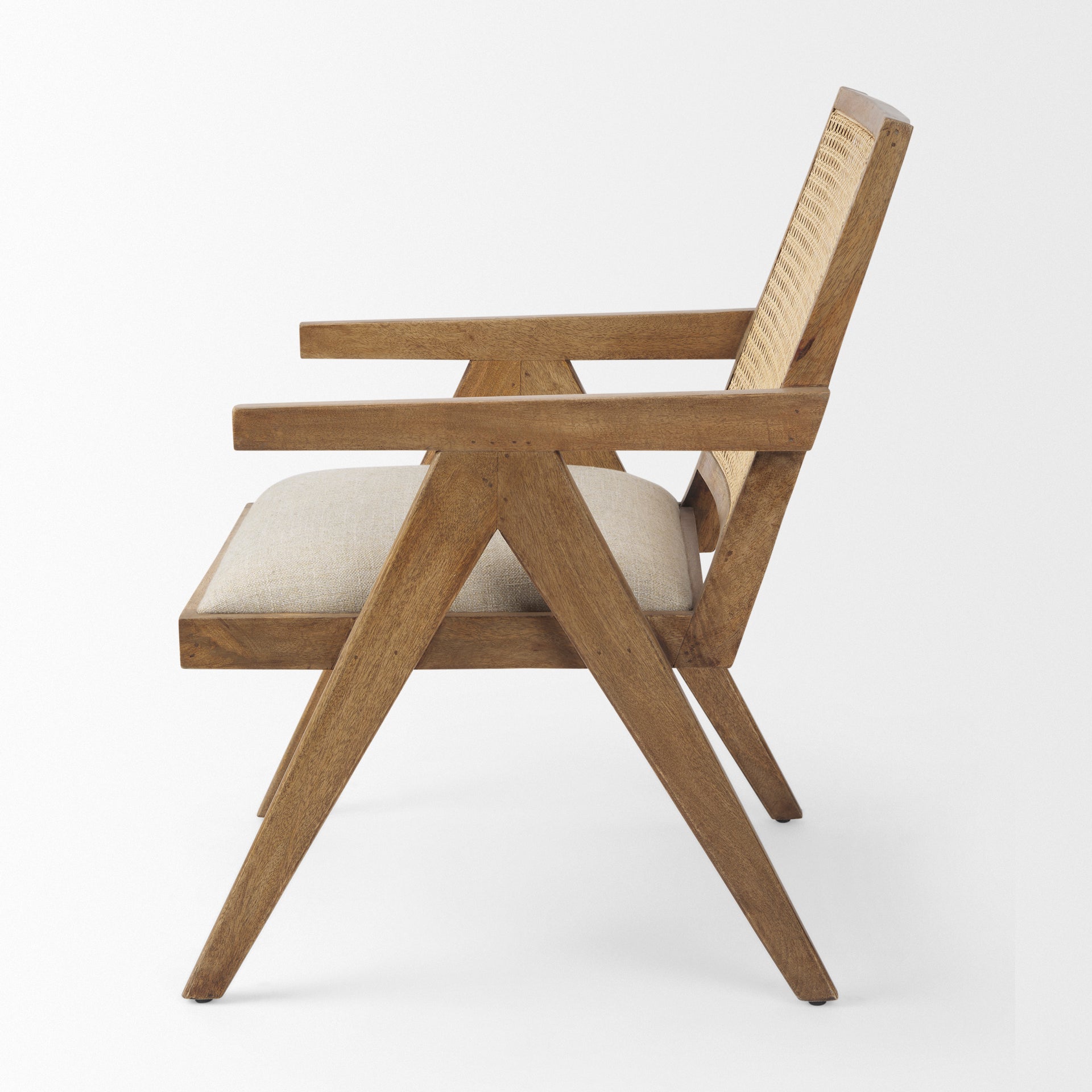 Donna Light Brown Wood Cane-Back with Beige Upholstered Seat Dining Chair