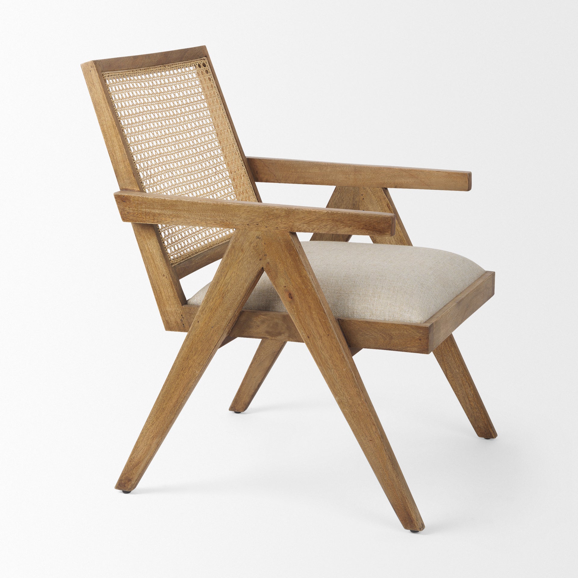 Donna Light Brown Wood Cane-Back with Beige Upholstered Seat Dining Chair