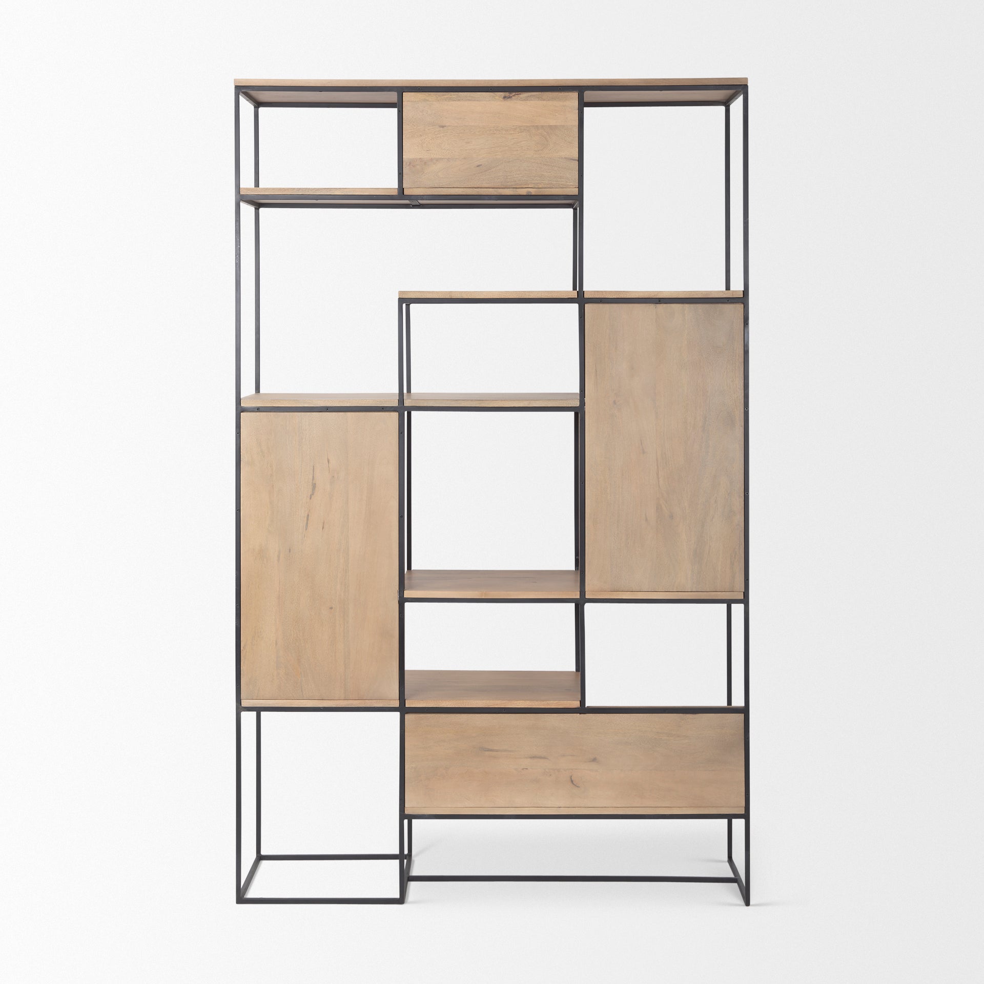 Morris Light Brown Wood with Black Metal Frame 6-Tier Shelving Unit