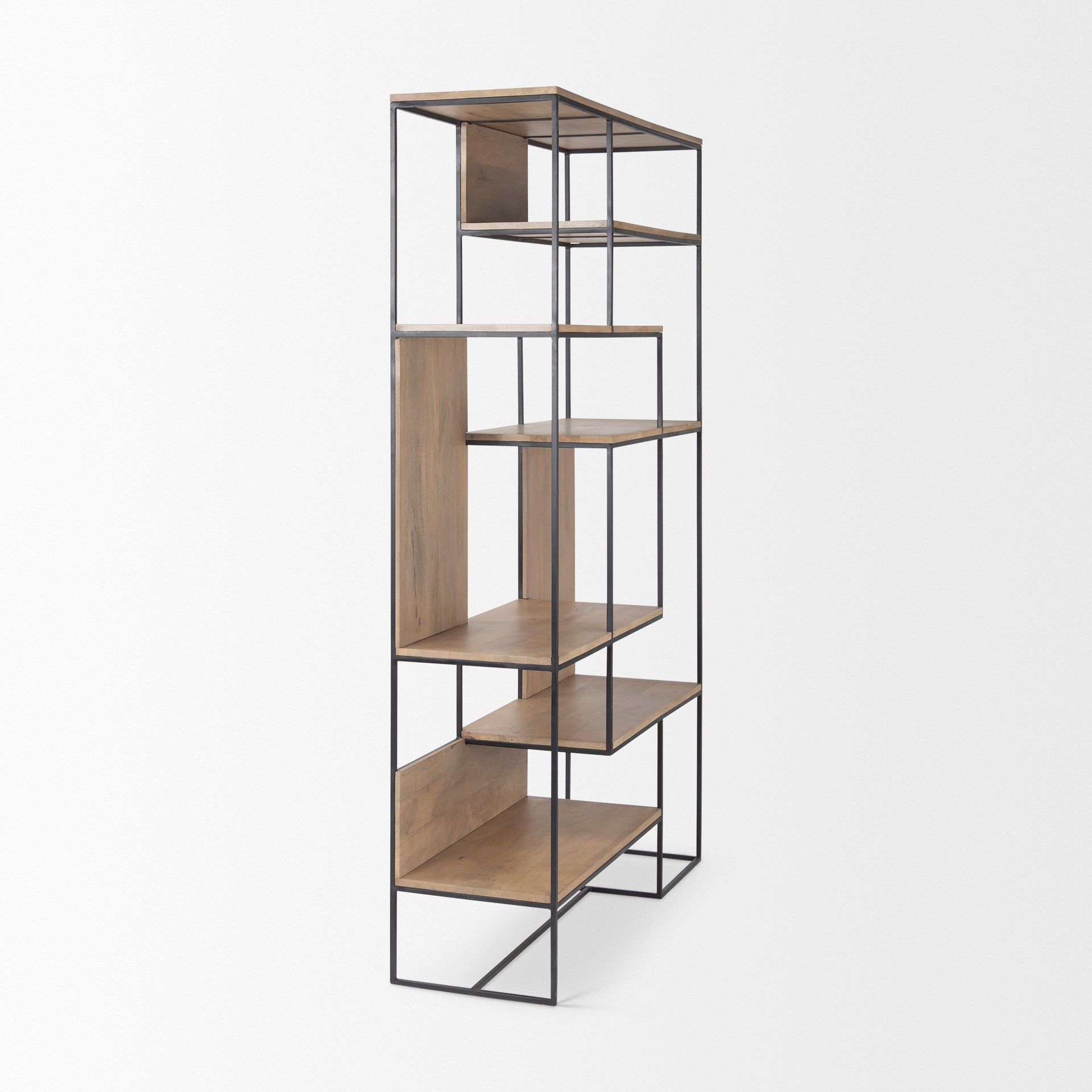 Morris Light Brown Wood with Black Metal Frame 6-Tier Shelving Unit