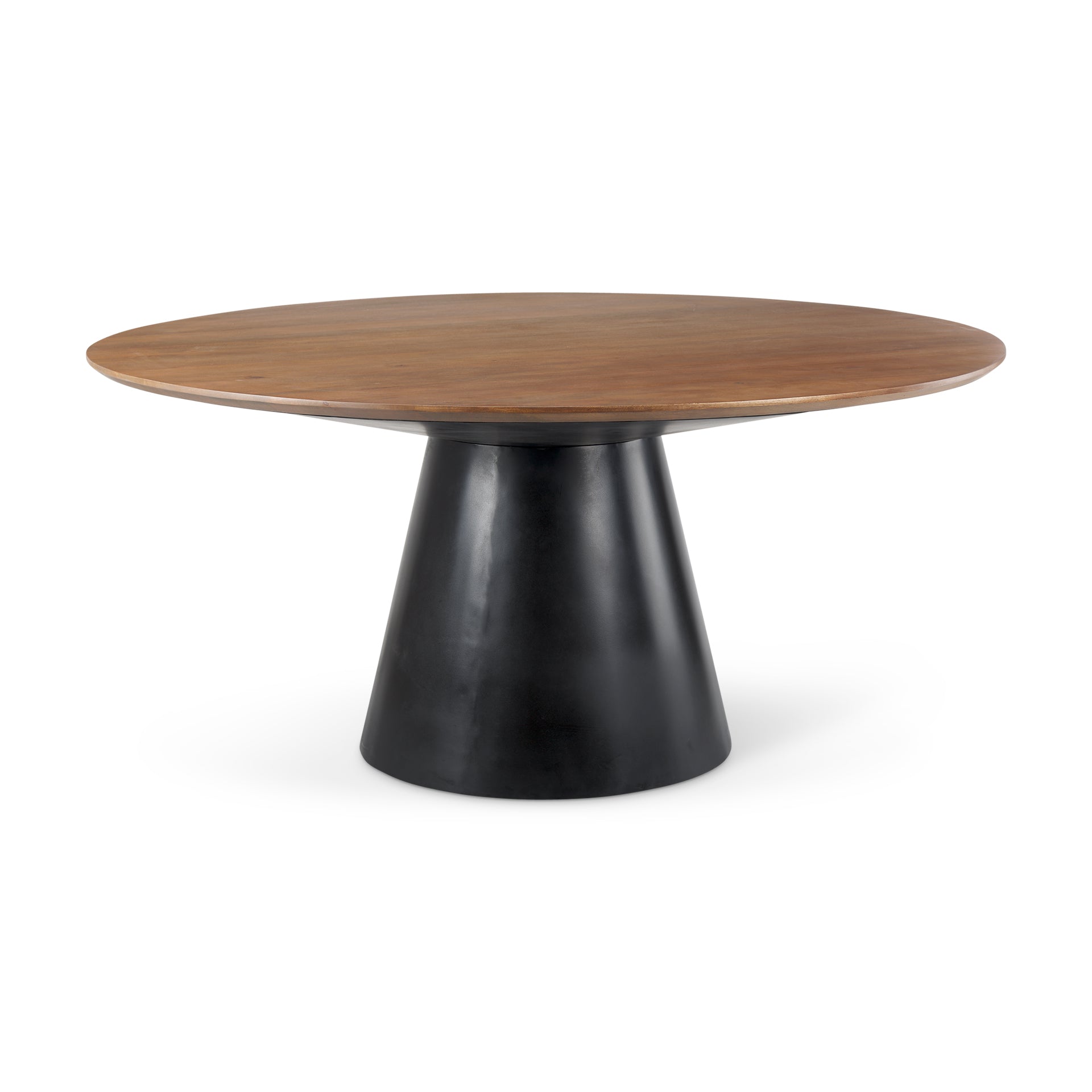 Mitchell Black Metal Pedestal Base with Brown Wood Top Dining Table