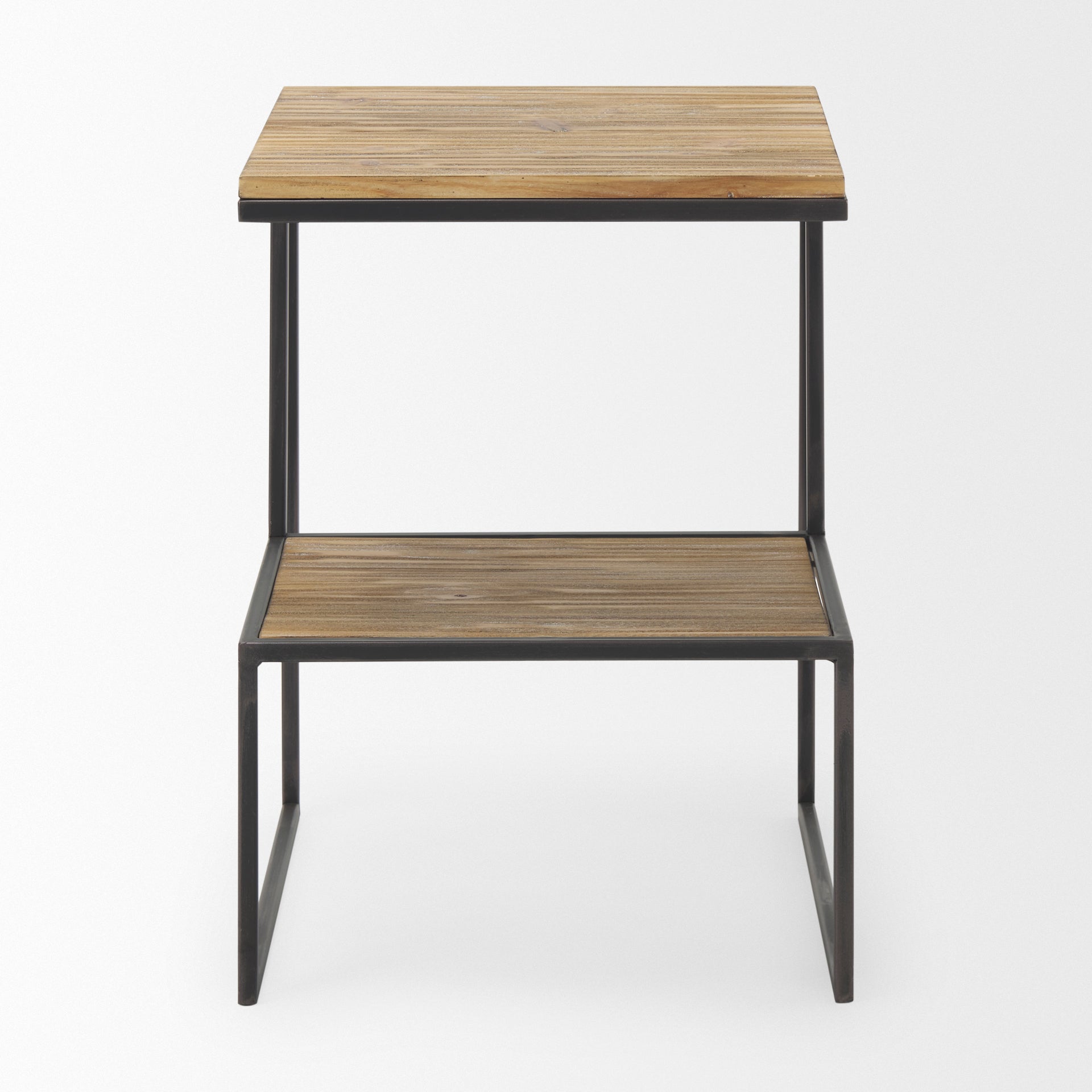 Ronin 22"H Square 2-Tier Wood with Black Metal Accent Table
