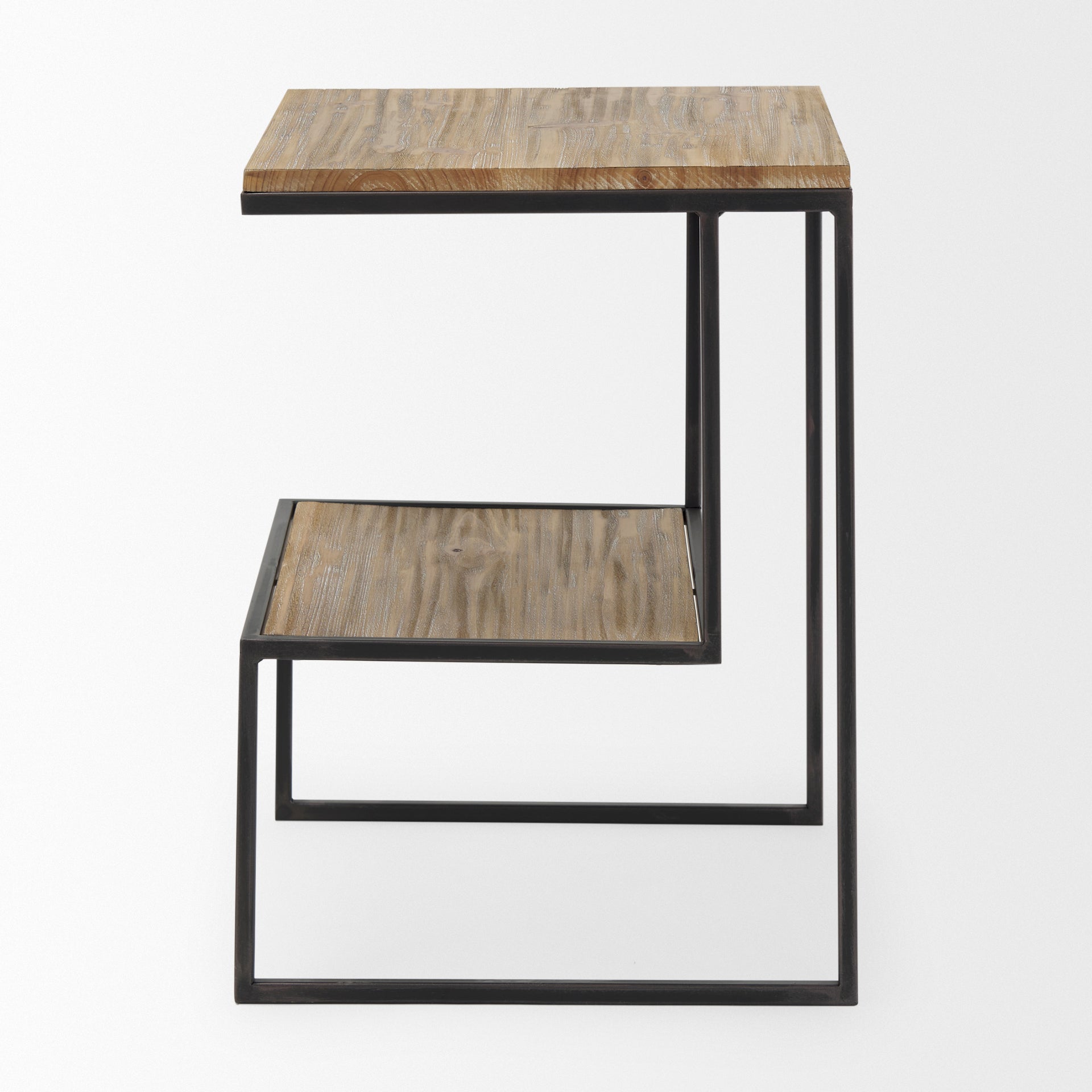 Ronin 22"H Square 2-Tier Wood with Black Metal Accent Table