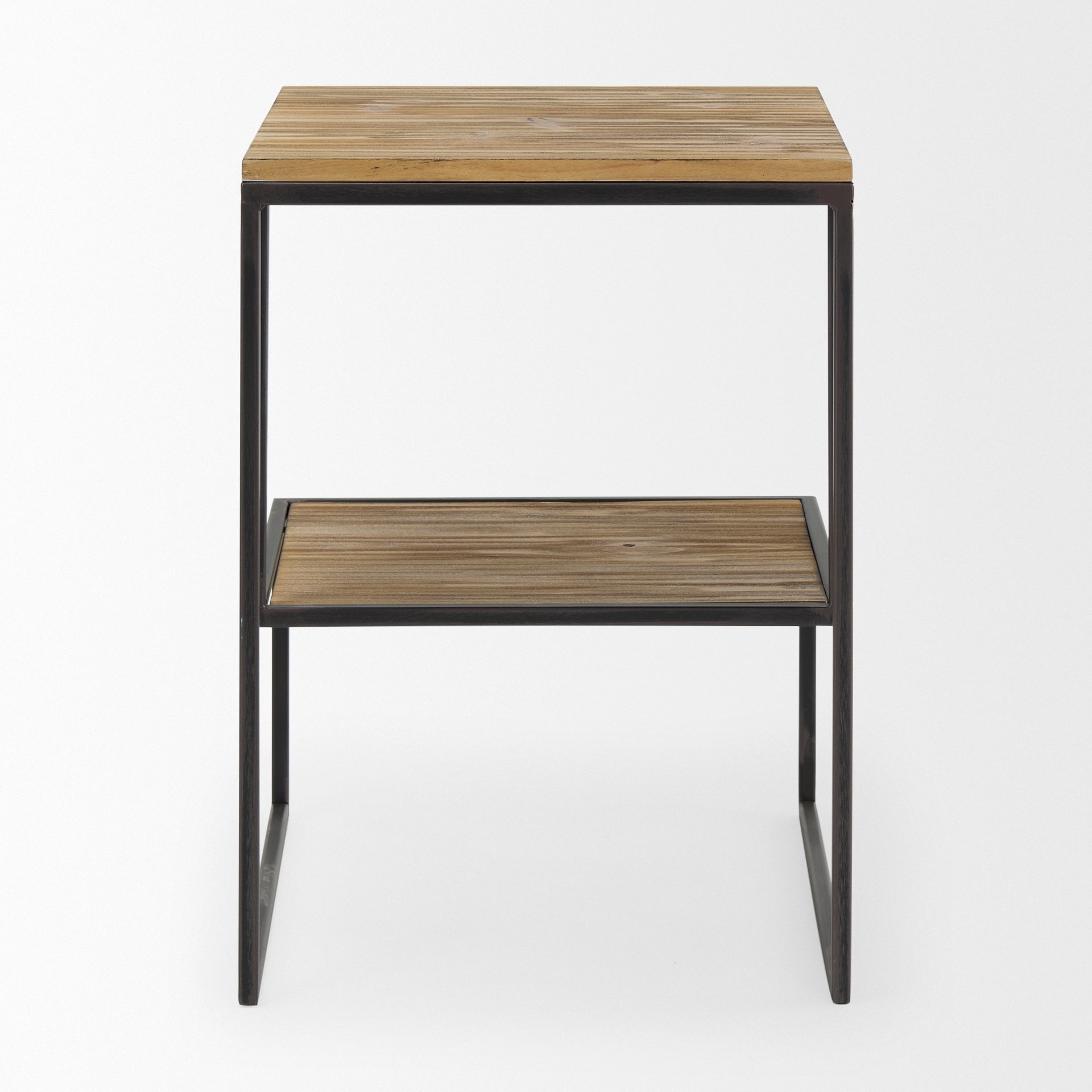 Ronin 22"H Square 2-Tier Wood with Black Metal Accent Table
