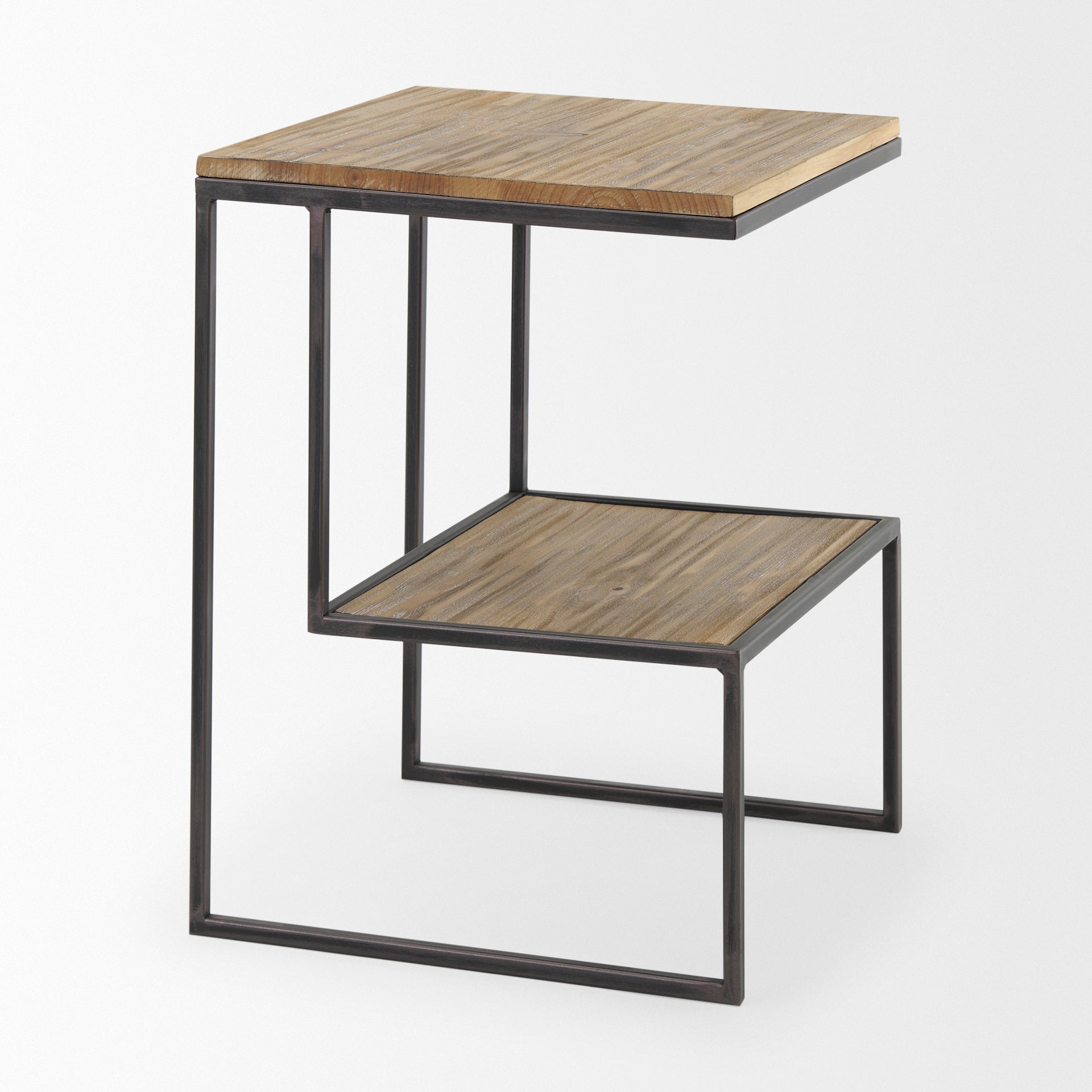 Ronin 22"H Square 2-Tier Wood with Black Metal Accent Table