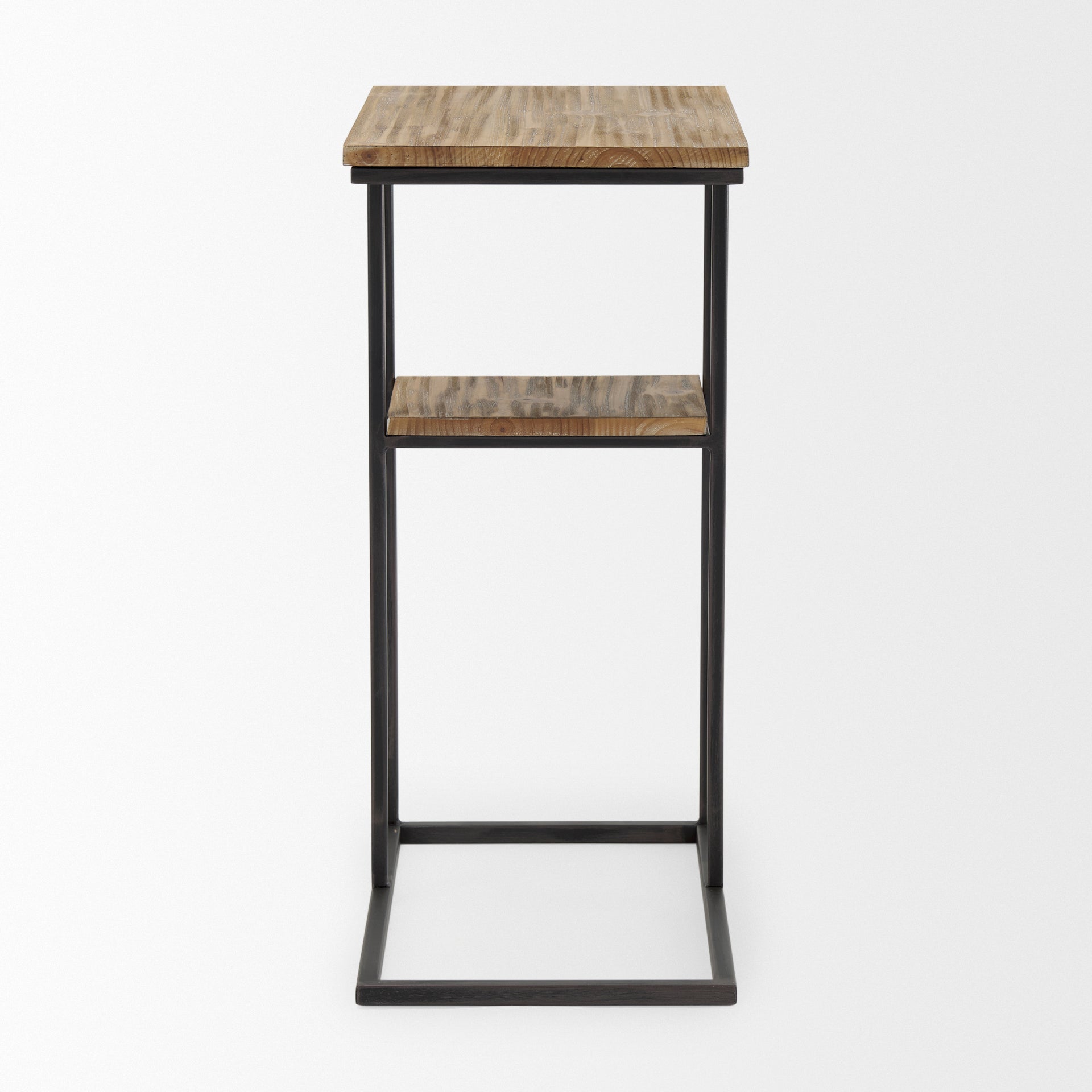 Ronin 25"H Rectangle 2-Tier Wood with Black Metal Accent Table