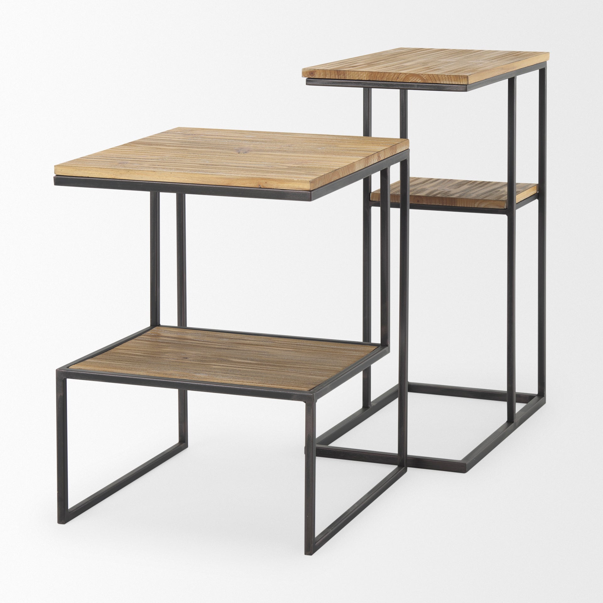 Ronin 25"H Rectangle 2-Tier Wood with Black Metal Accent Table