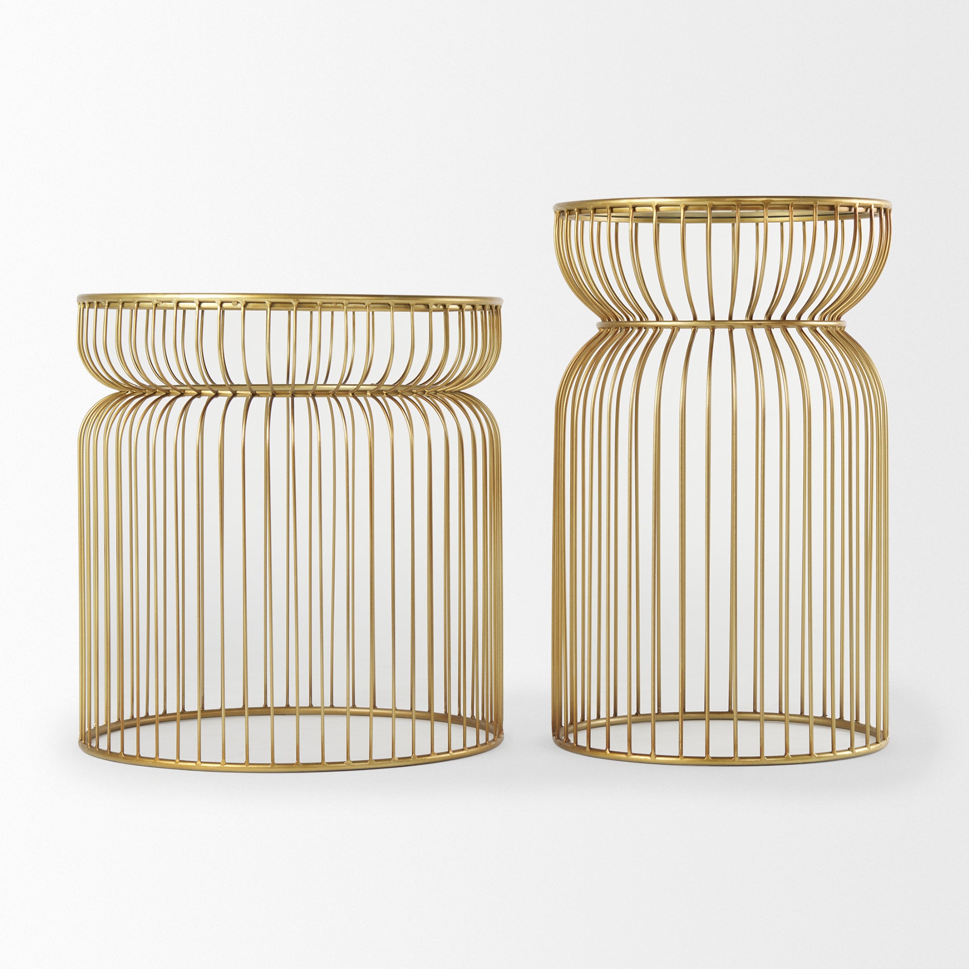 Shani Round Gold Metal with Glass Accent Tables - Set of 2