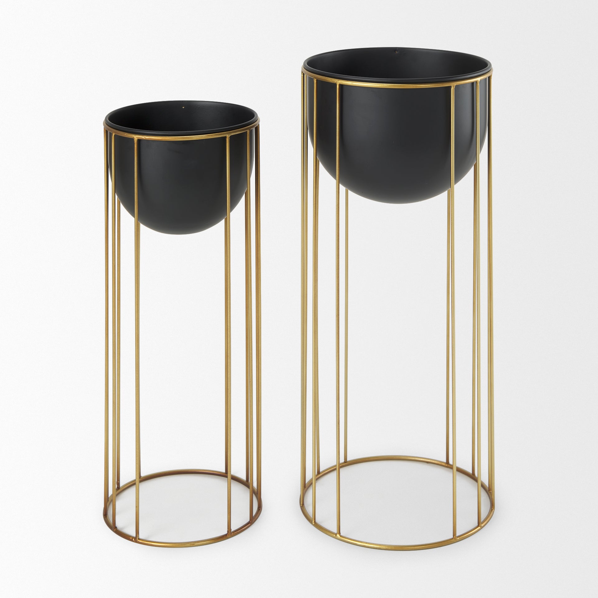 Danica Matte Black Metal Plant Stands - Set of 2