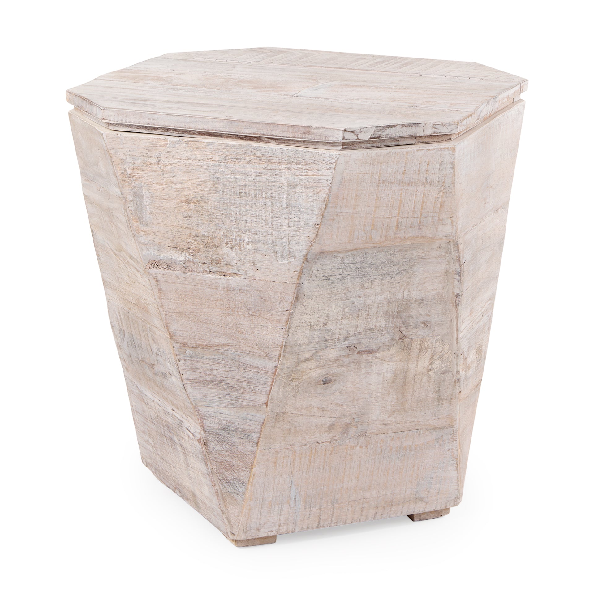 Esagono Octagonal Reclaimed Wood End/Side Table with Storage