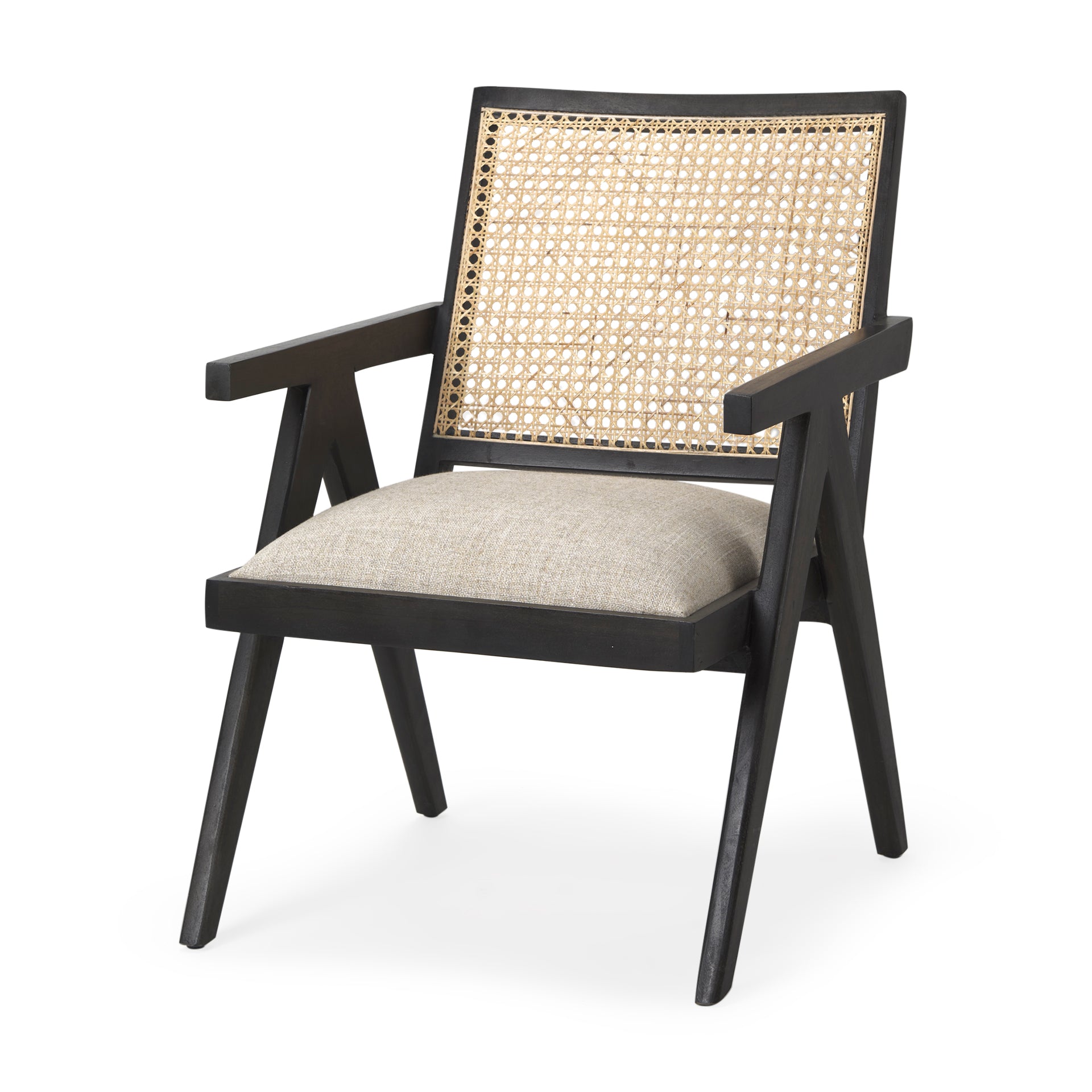 Donna Black Wood Cane-Back with Beige Upholstered Seat Dining Chair