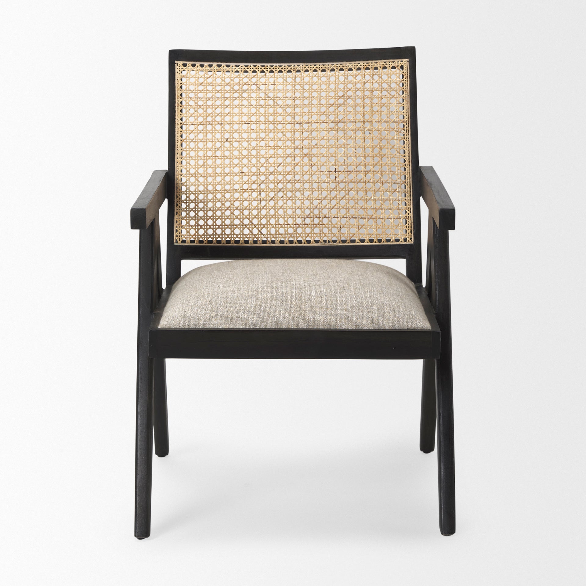Donna Black Wood Cane-Back with Beige Upholstered Seat Dining Chair