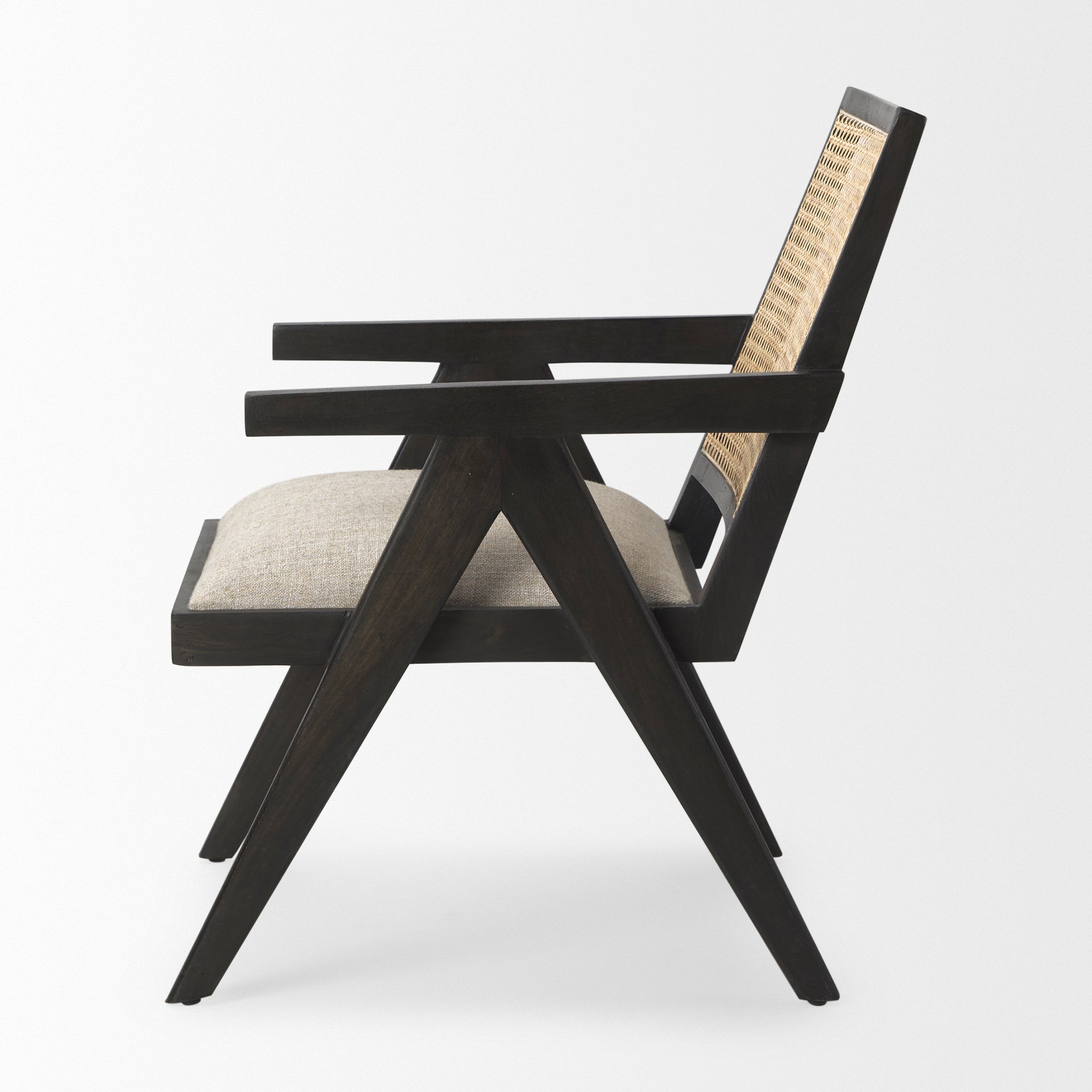Donna Black Wood Cane-Back with Beige Upholstered Seat Dining Chair