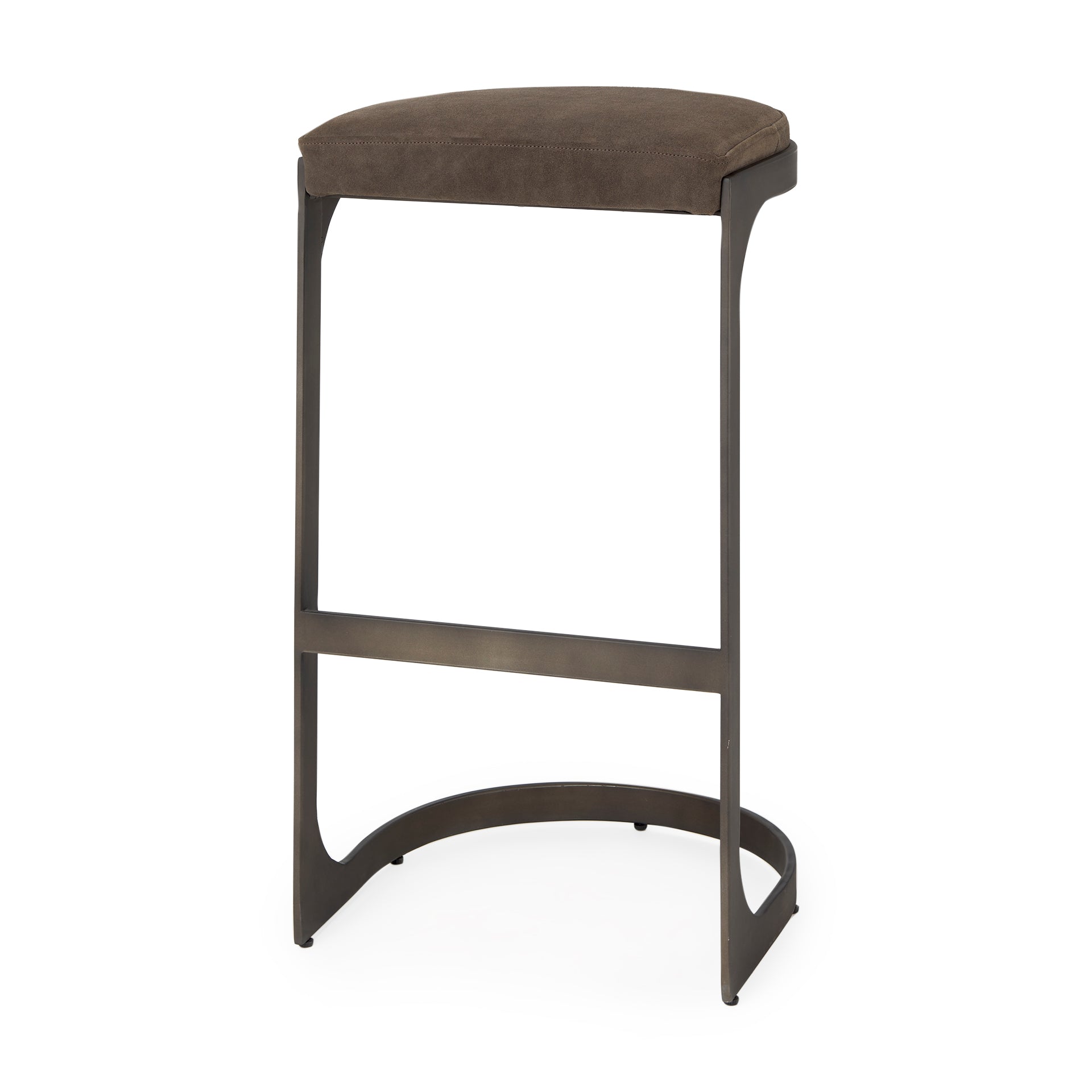 Tyson Brown and Gray Suede with Metal Frame Bar Stool