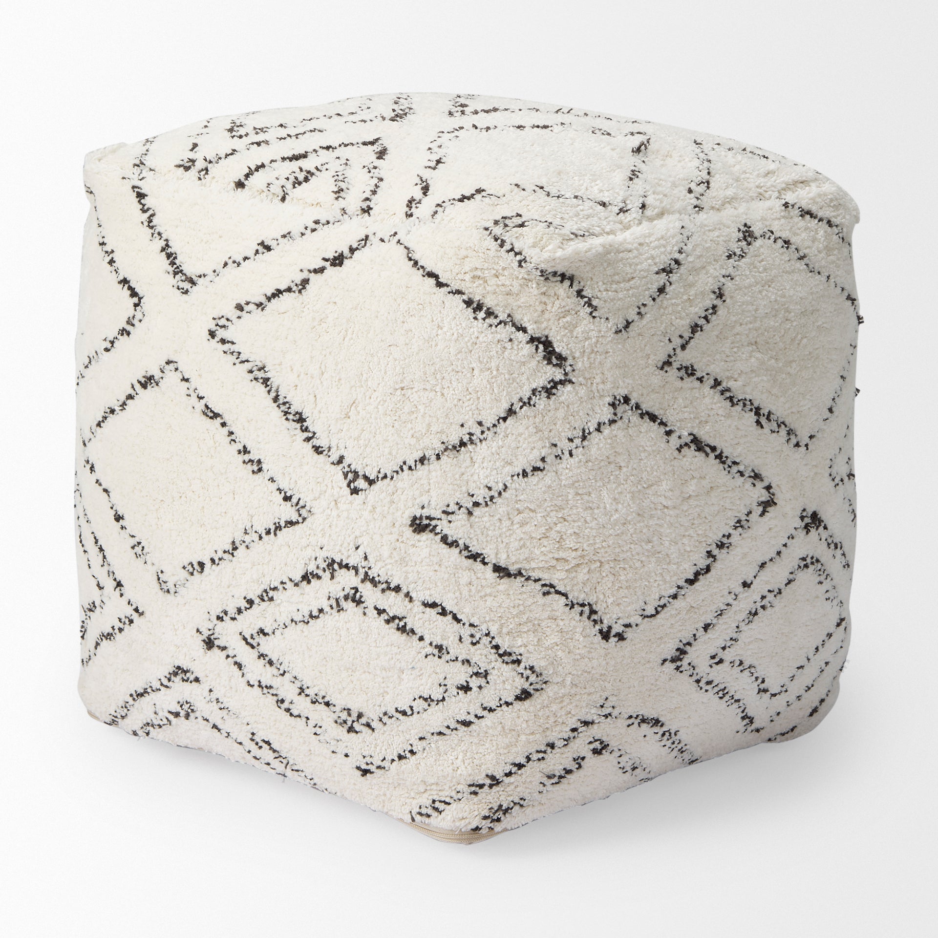 Tapir Beige Cotton Argyle Pattern Square Pouf
