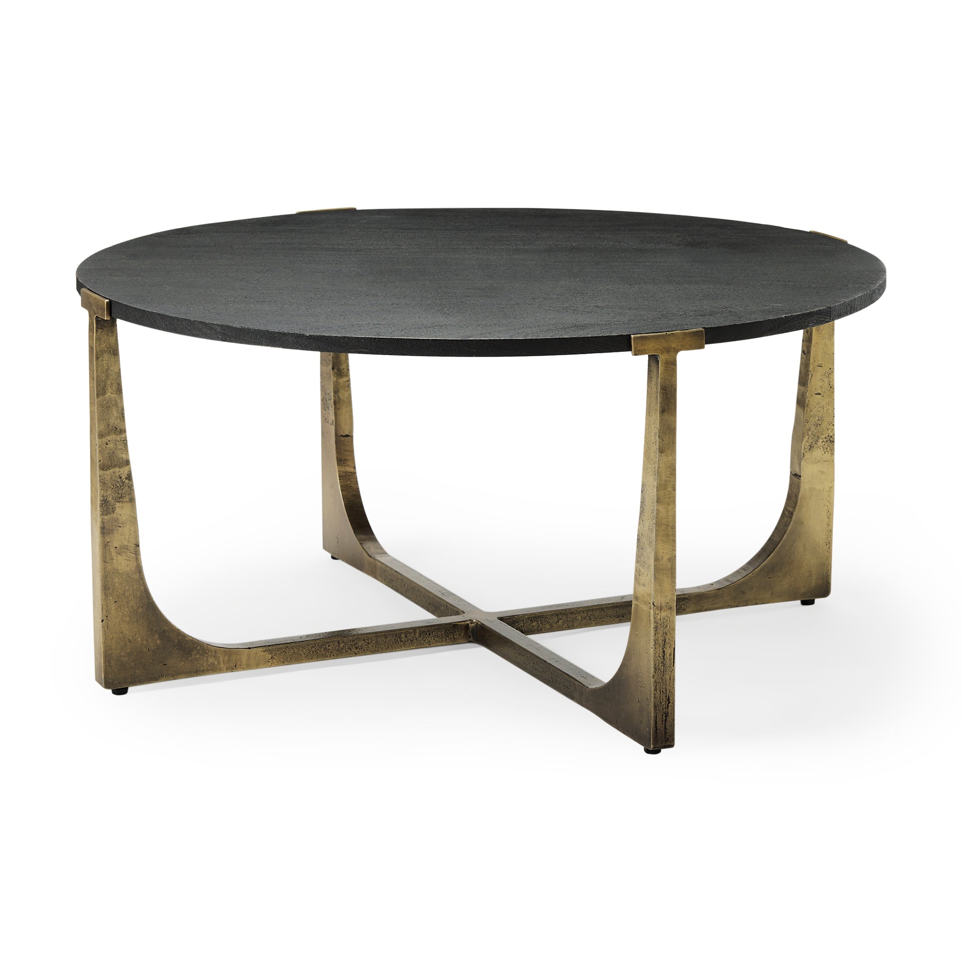 Atticus Black Wood and Antiqued Gold Metal Coffee Table