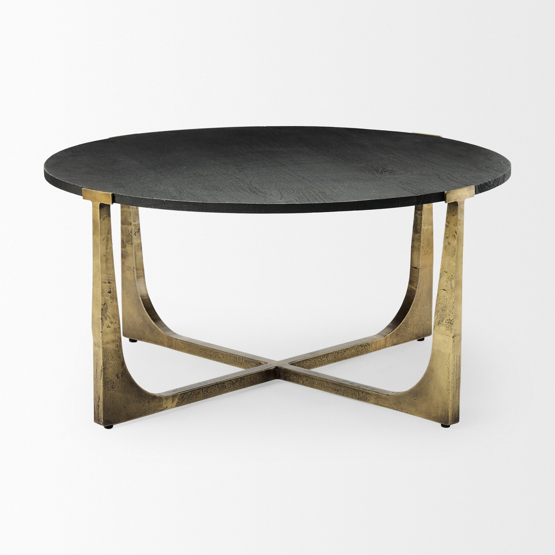 Atticus Black Wood and Antiqued Gold Metal Coffee Table