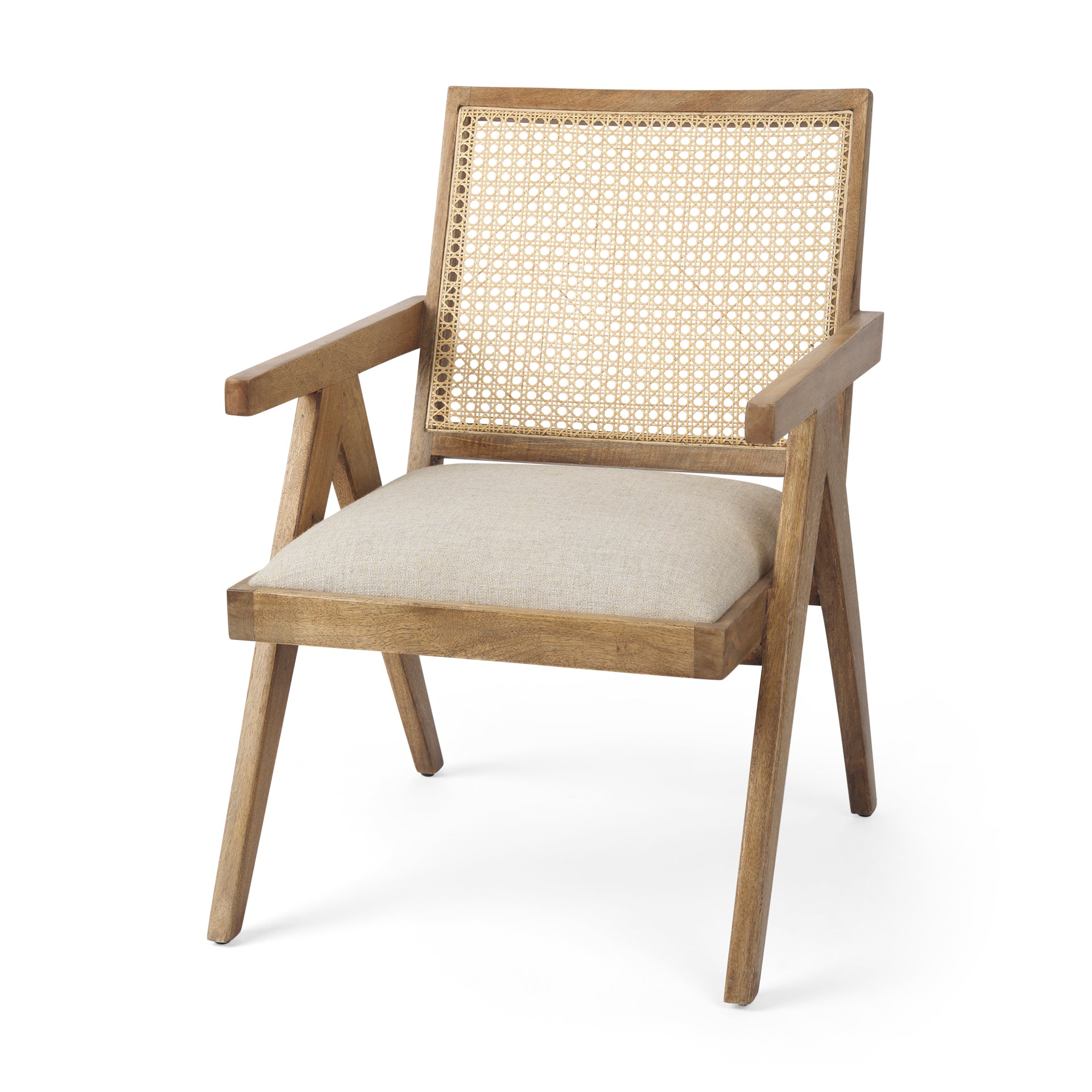 Donna Light Brown Wood Cane-Back with Beige Upholstered Seat Dining Chair