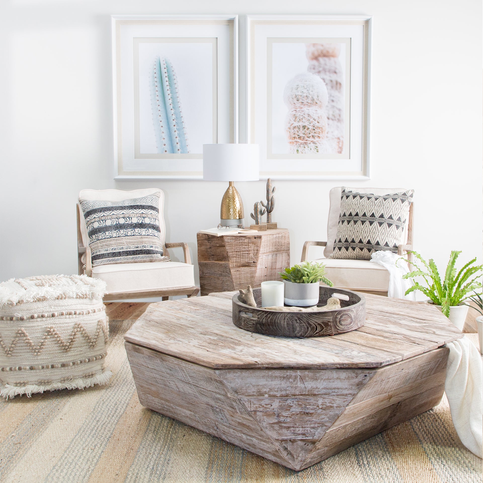 Esagono Octagonal Reclaimed Wood End/Side Table with Storage
