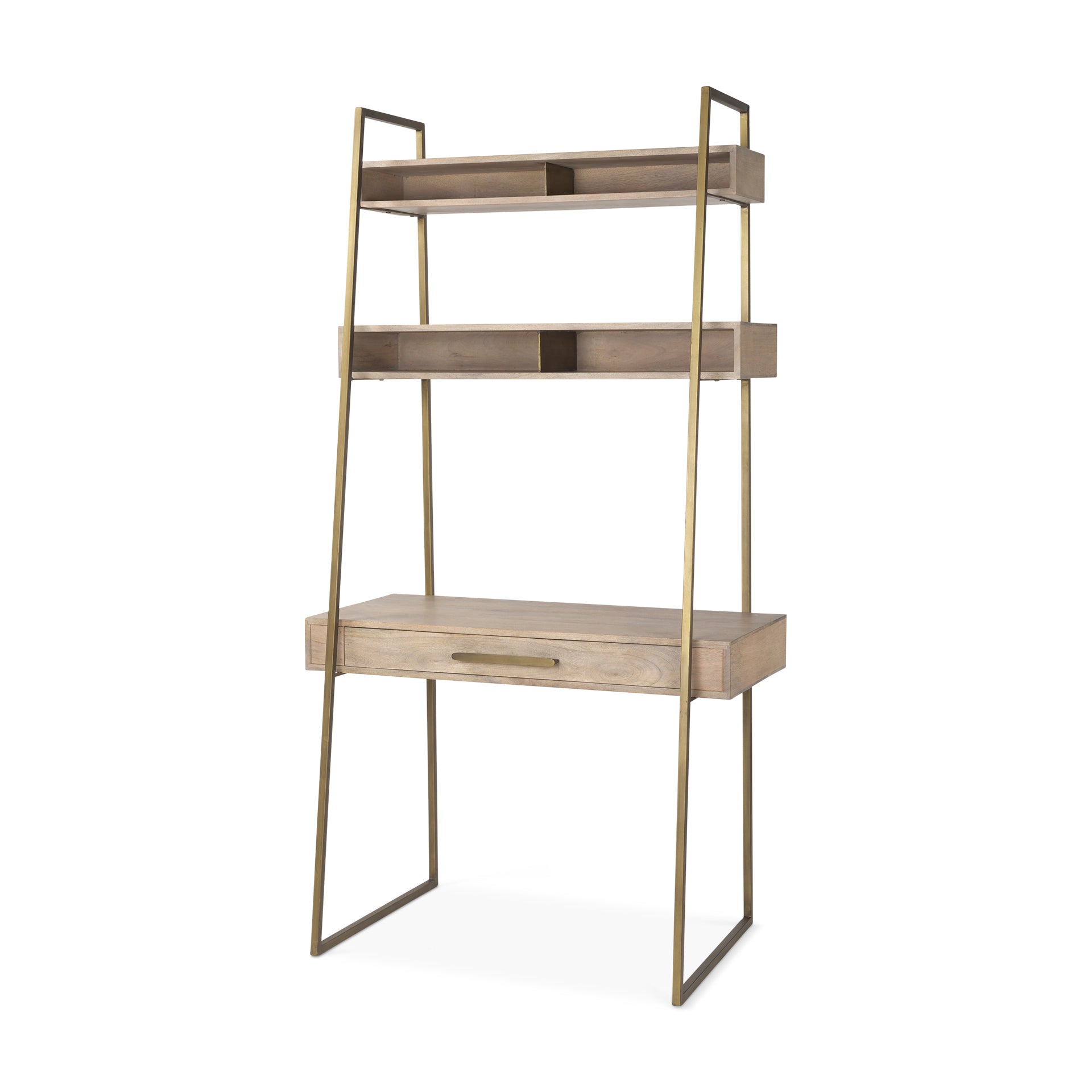 Cordell Light Brown Wood with Gold Metal Office Desk