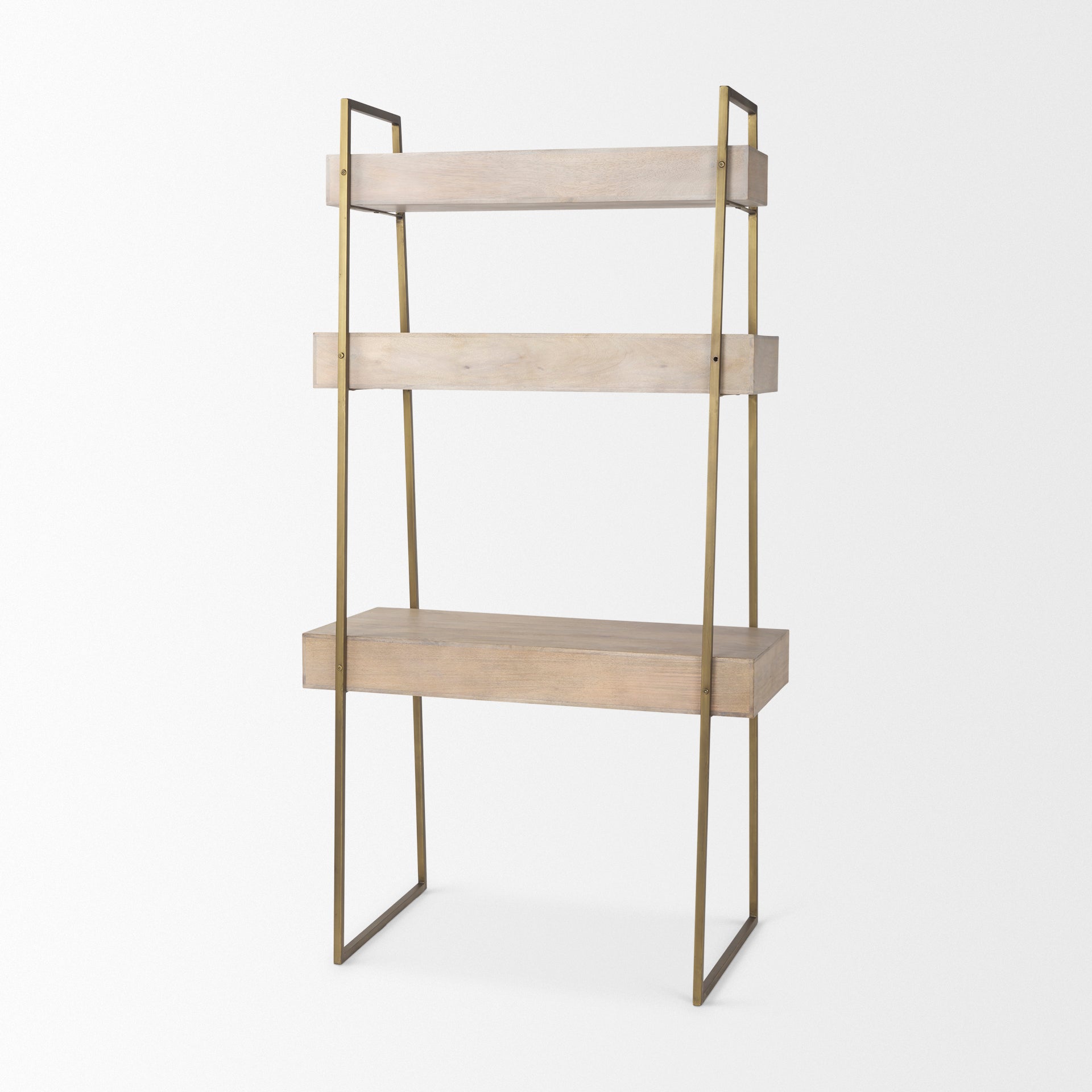 Cordell Light Brown Wood with Gold Metal Office Desk