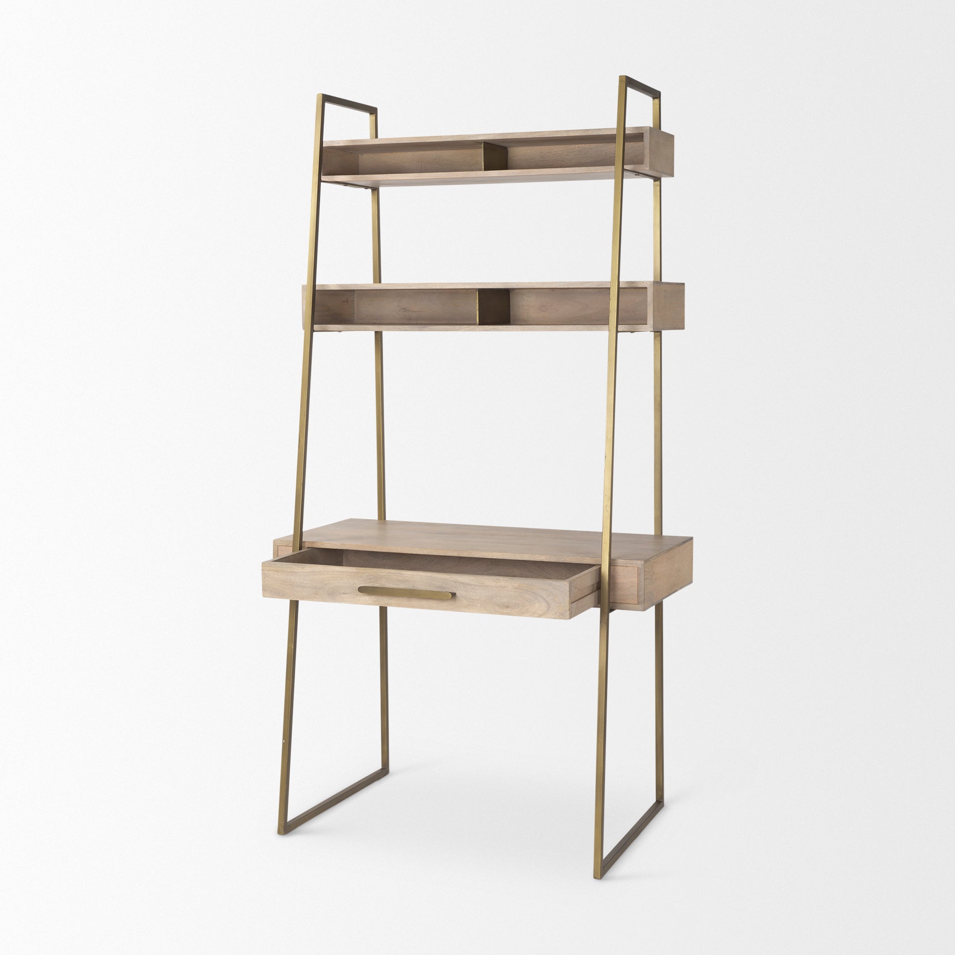 Cordell Light Brown Wood with Gold Metal Office Desk