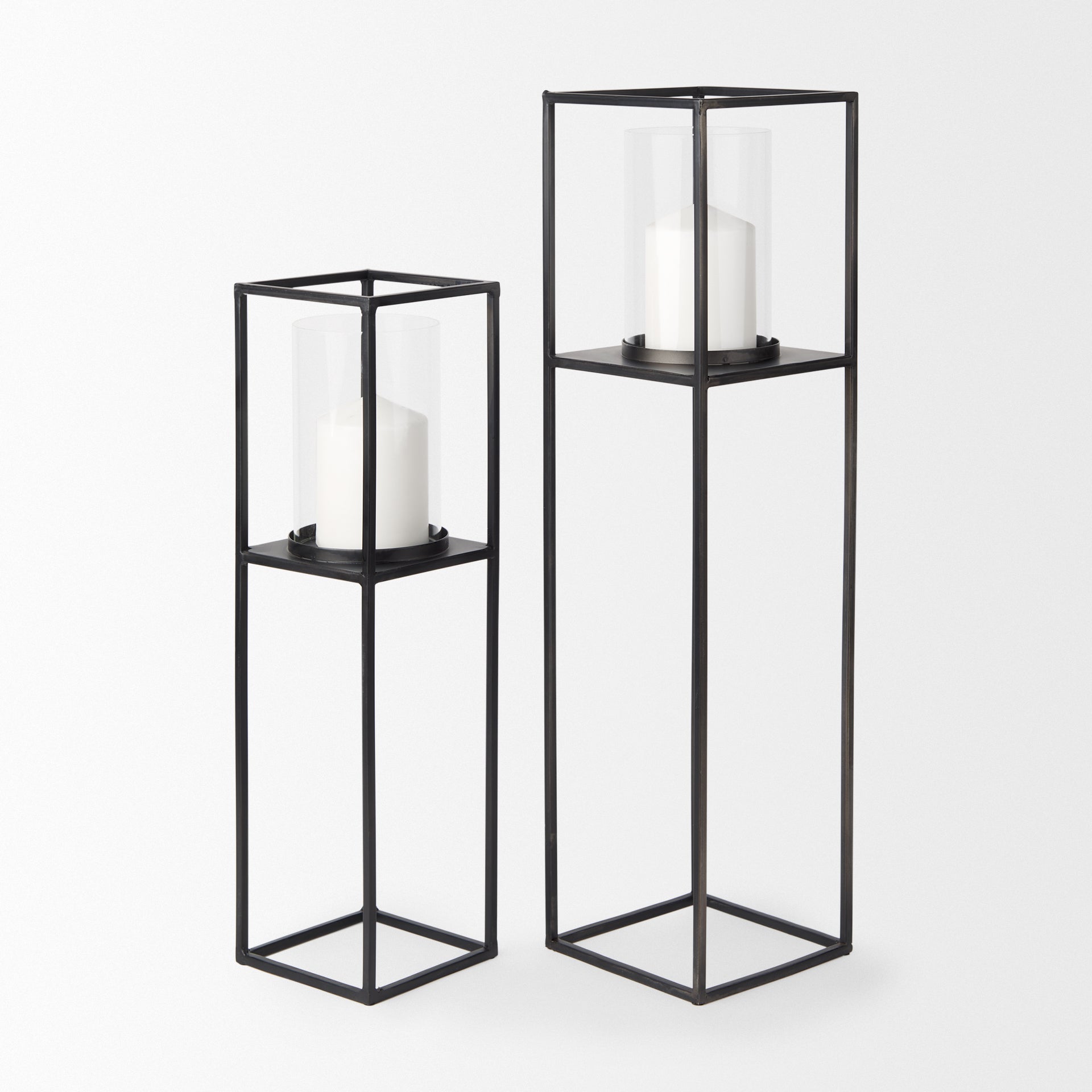 Cindy Matte Black Metal and Hurricane Glass Pillar Tabletop Candle Holders - Set of 2 Candle Holders Mercana , Black Friday Sale Mercana Furniture Sale, Old Bones Co, Mid Century Furniture Sale, Four Hands Furniture, Black Friday Sale Cindy Matte Black Metal and Hurricane Glass Pillar Tabletop Candle Holders - Set of 2,Gus Sale, Perigold Cindy Matte Black Metal and Hurricane Glass Pillar Tabletop Candle Holders - Set of 2 Candle Holders Black Friday Sale , Perigold Sale Cindy Matte Black Metal and Hurricane