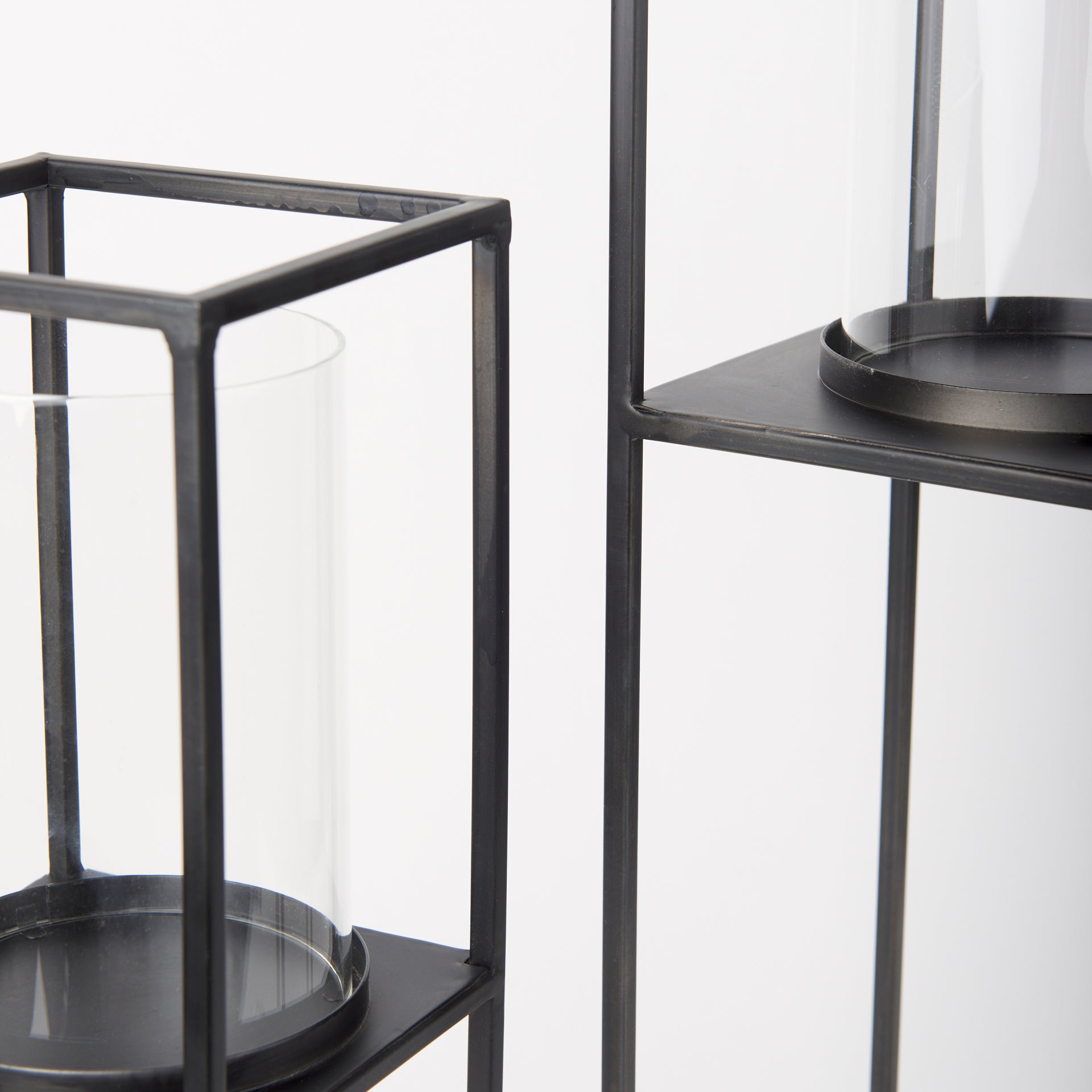 Cindy Matte Black Metal and Hurricane Glass Pillar Tabletop Candle Holders - Set of 2 Candle Holders Mercana , Black Friday Sale Mercana Furniture Sale, Old Bones Co, Mid Century Furniture Sale, Four Hands Furniture, Black Friday Sale Cindy Matte Black Metal and Hurricane Glass Pillar Tabletop Candle Holders - Set of 2,Gus Sale, Perigold Cindy Matte Black Metal and Hurricane Glass Pillar Tabletop Candle Holders - Set of 2 Candle Holders Black Friday Sale , Perigold Sale Cindy Matte Black Metal and Hurricane