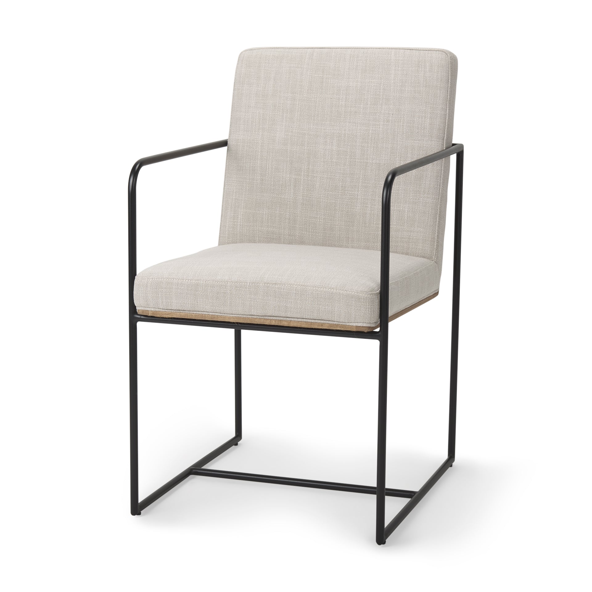 Stamford Beige Upholstered Seat with Wood Back & Black Metal Frame Dining Chair with Arms