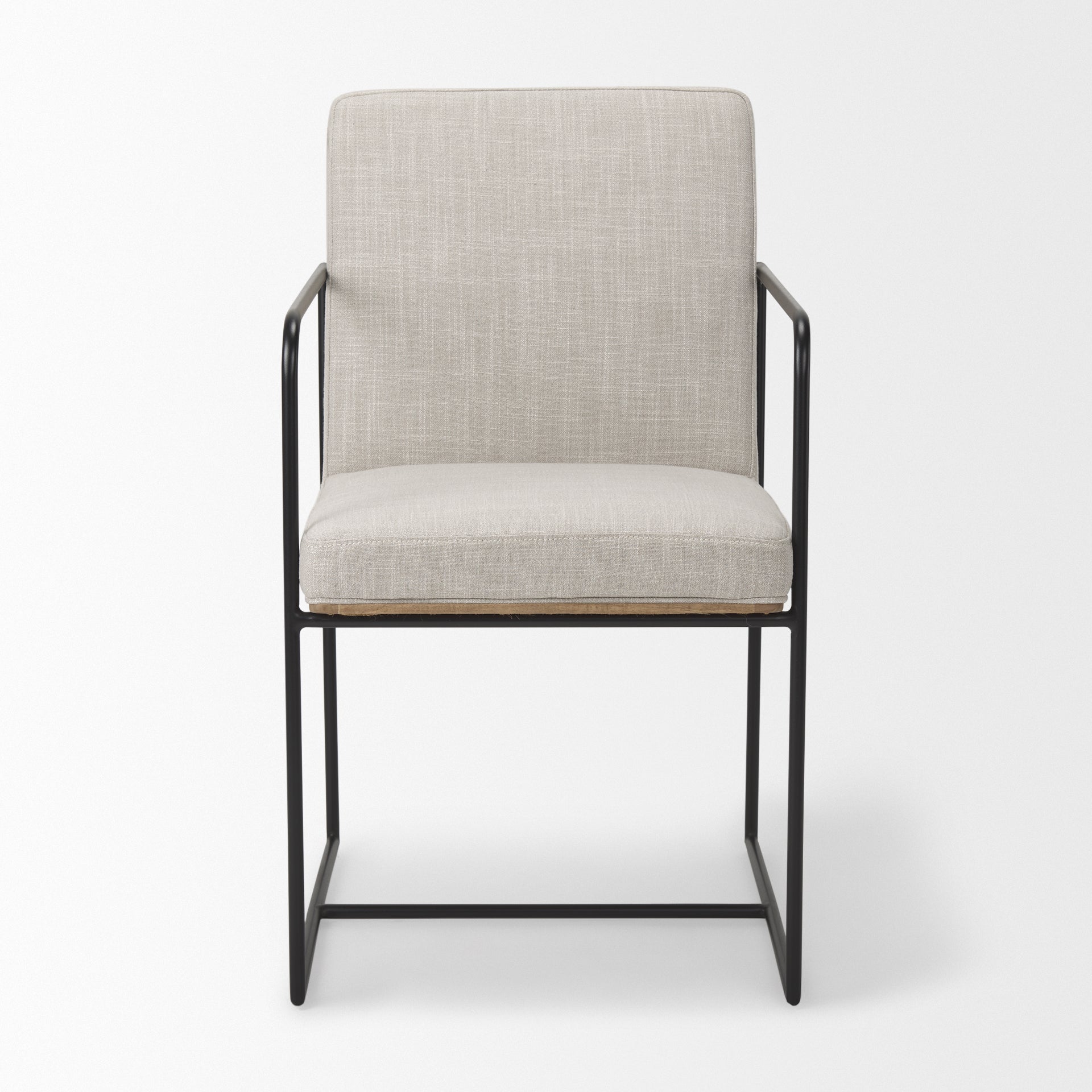 Stamford Beige Upholstered Seat with Wood Back & Black Metal Frame Dining Chair with Arms