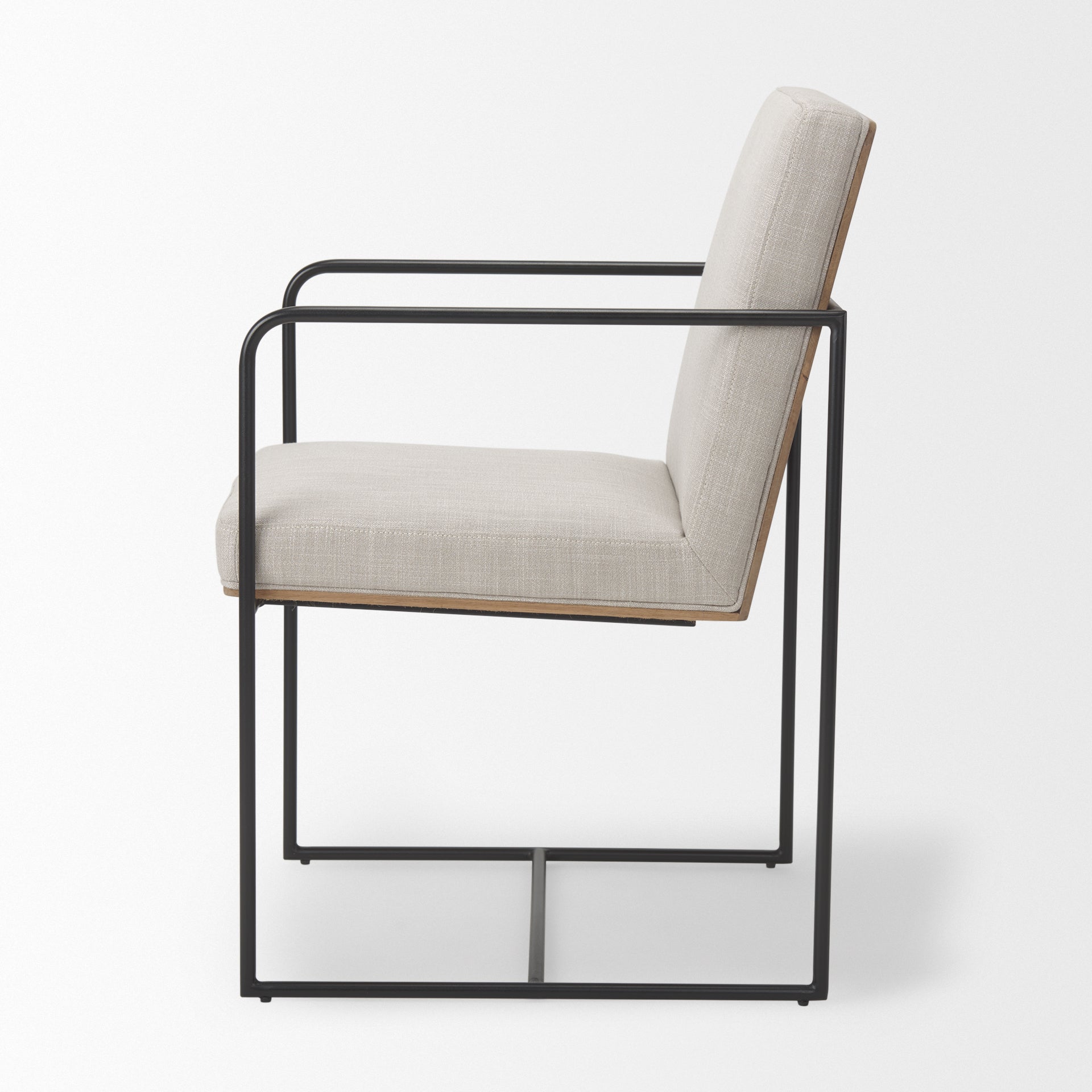 Stamford Beige Upholstered Seat with Wood Back & Black Metal Frame Dining Chair with Arms