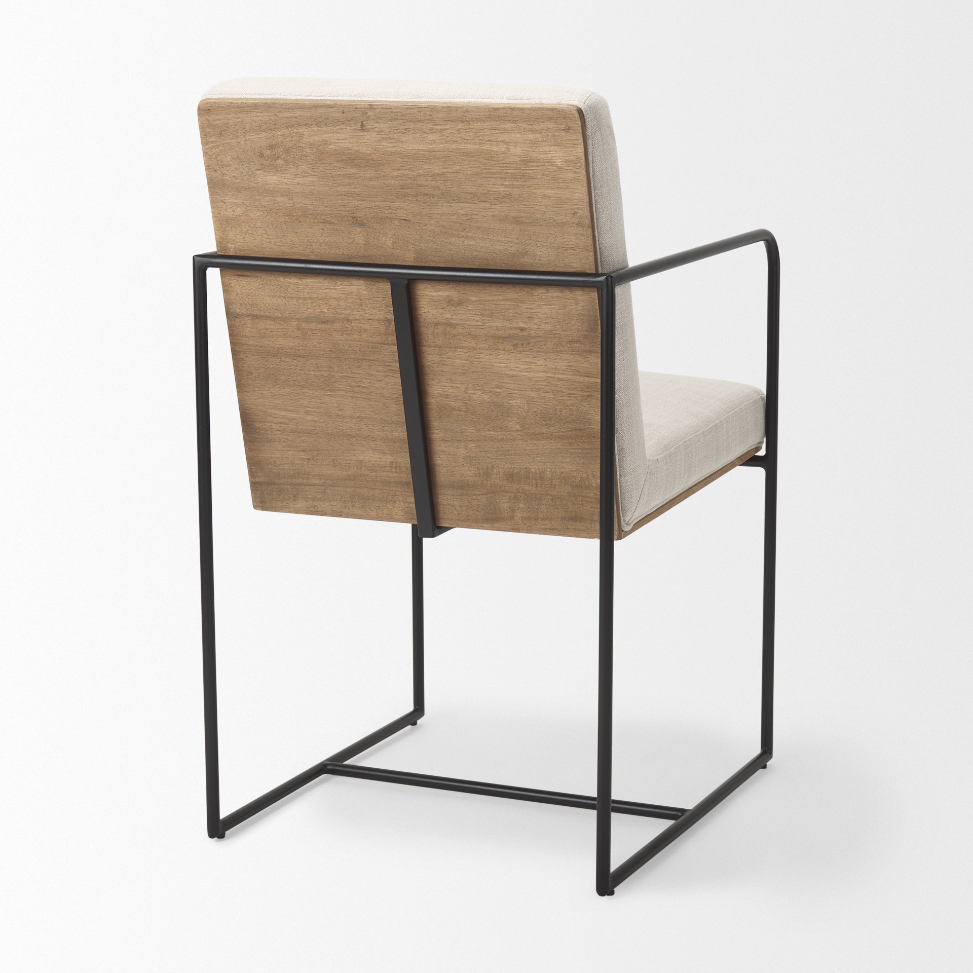 Stamford Beige Upholstered Seat with Wood Back & Black Metal Frame Dining Chair with Arms