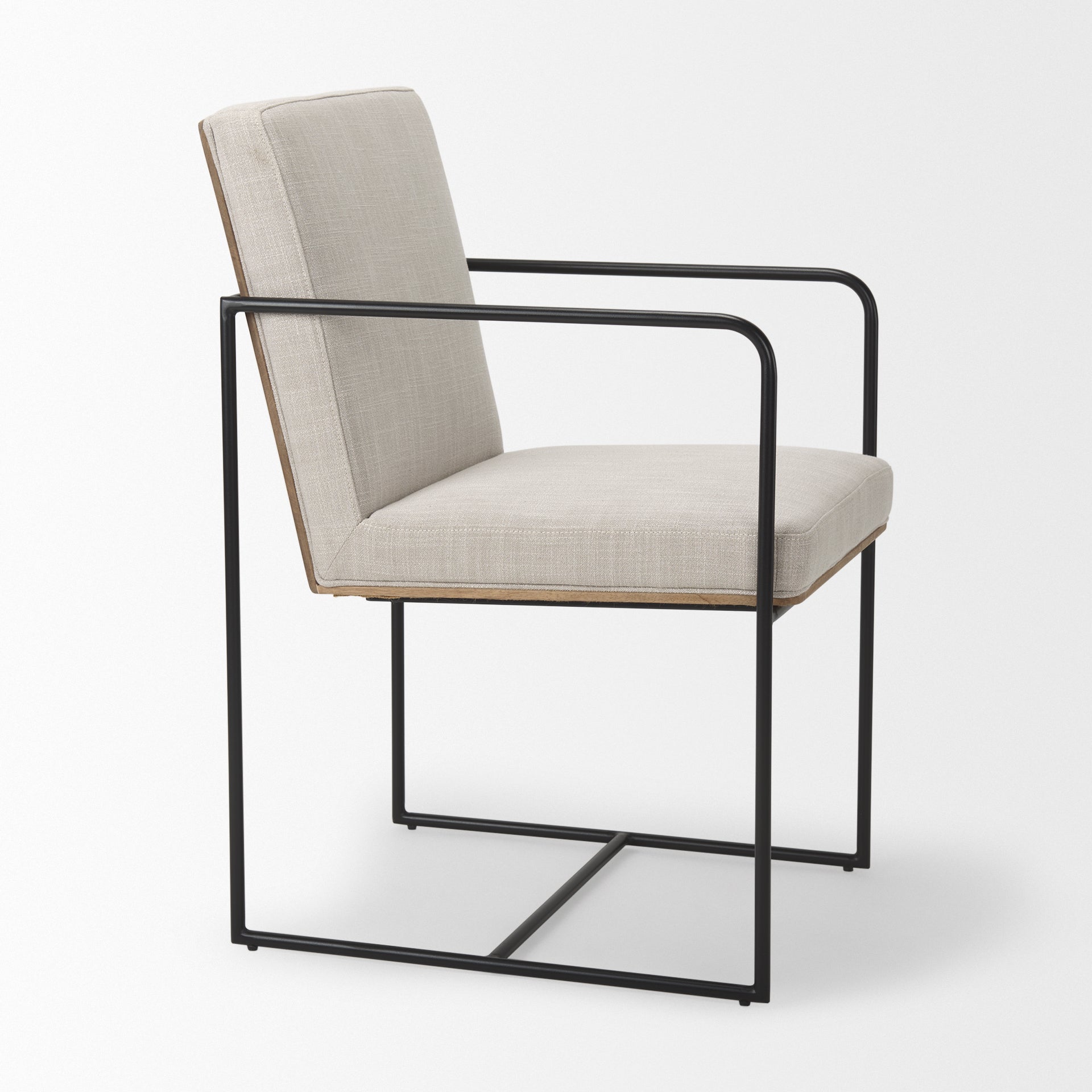 Stamford Beige Upholstered Seat with Wood Back & Black Metal Frame Dining Chair with Arms