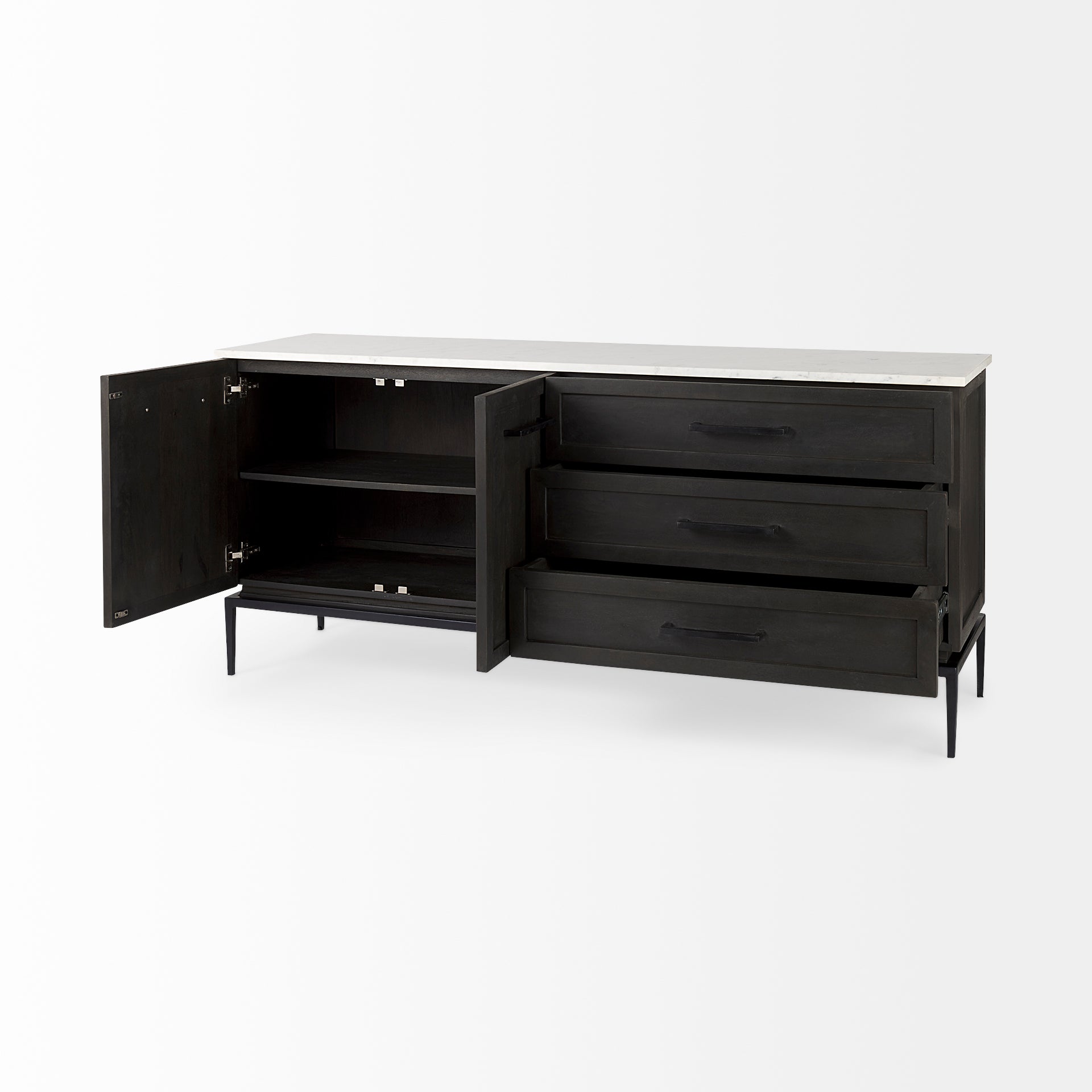 Divina Black-Brown Wood with White Marble Top and Black Metal Base Sideboard Credenzas & Sideboards Mercana , Black Friday Sale Mercana Furniture Sale, Old Bones Co, Mid Century Furniture Sale, Four Hands Furniture, Black Friday Sale Divina Black-Brown Wood with White Marble Top and Black Metal Base Sideboard,Gus Sale, Perigold Divina Black-Brown Wood with White Marble Top and Black Metal Base Sideboard Credenzas & Sideboards Black Friday Sale , Perigold Sale Divina Black-Brown Wood with White Marble Top an