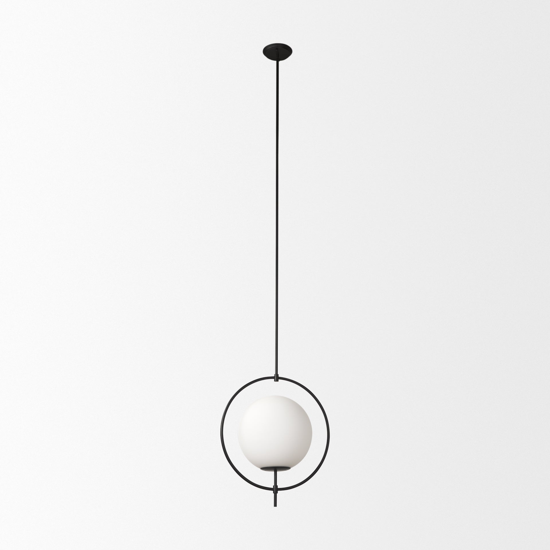 Farrah Frosted Glass Globe set in Matte Black Metal Pendant Ceiling Light