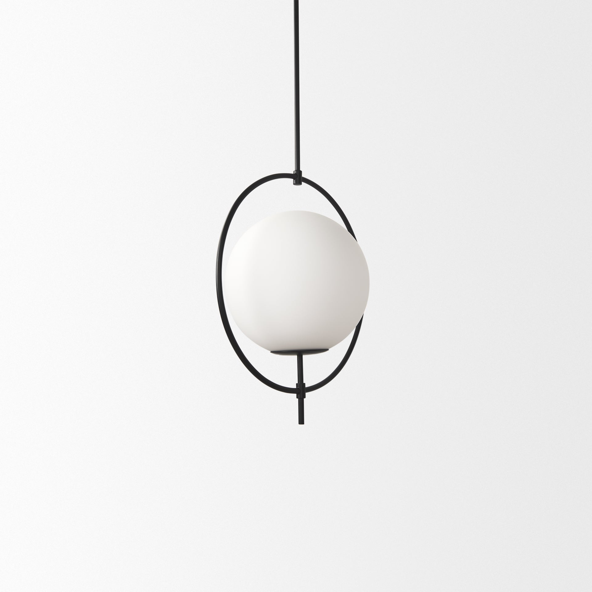 Farrah Frosted Glass Globe set in Matte Black Metal Pendant Ceiling Light