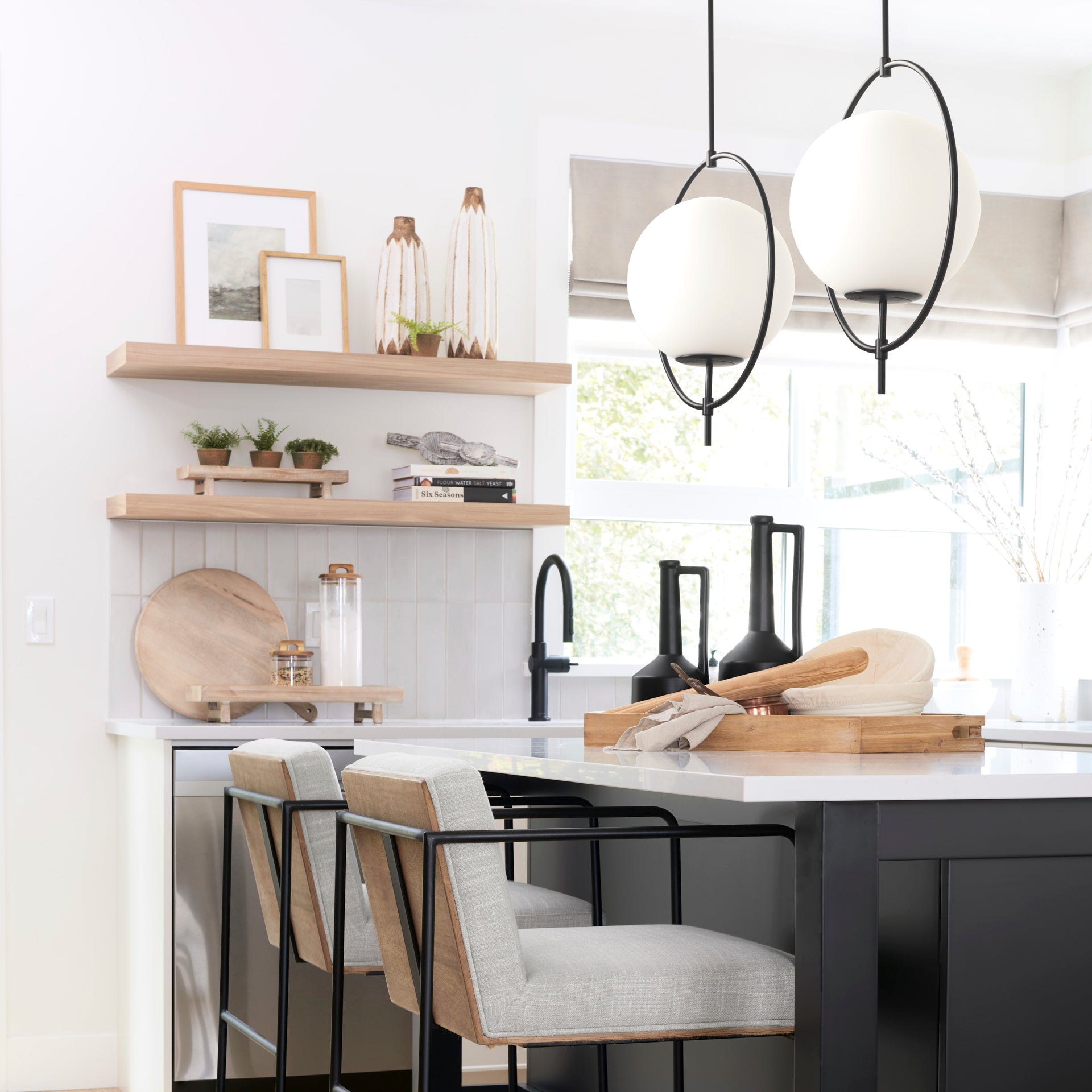 Farrah Frosted Glass Globe set in Matte Black Metal Pendant Ceiling Light