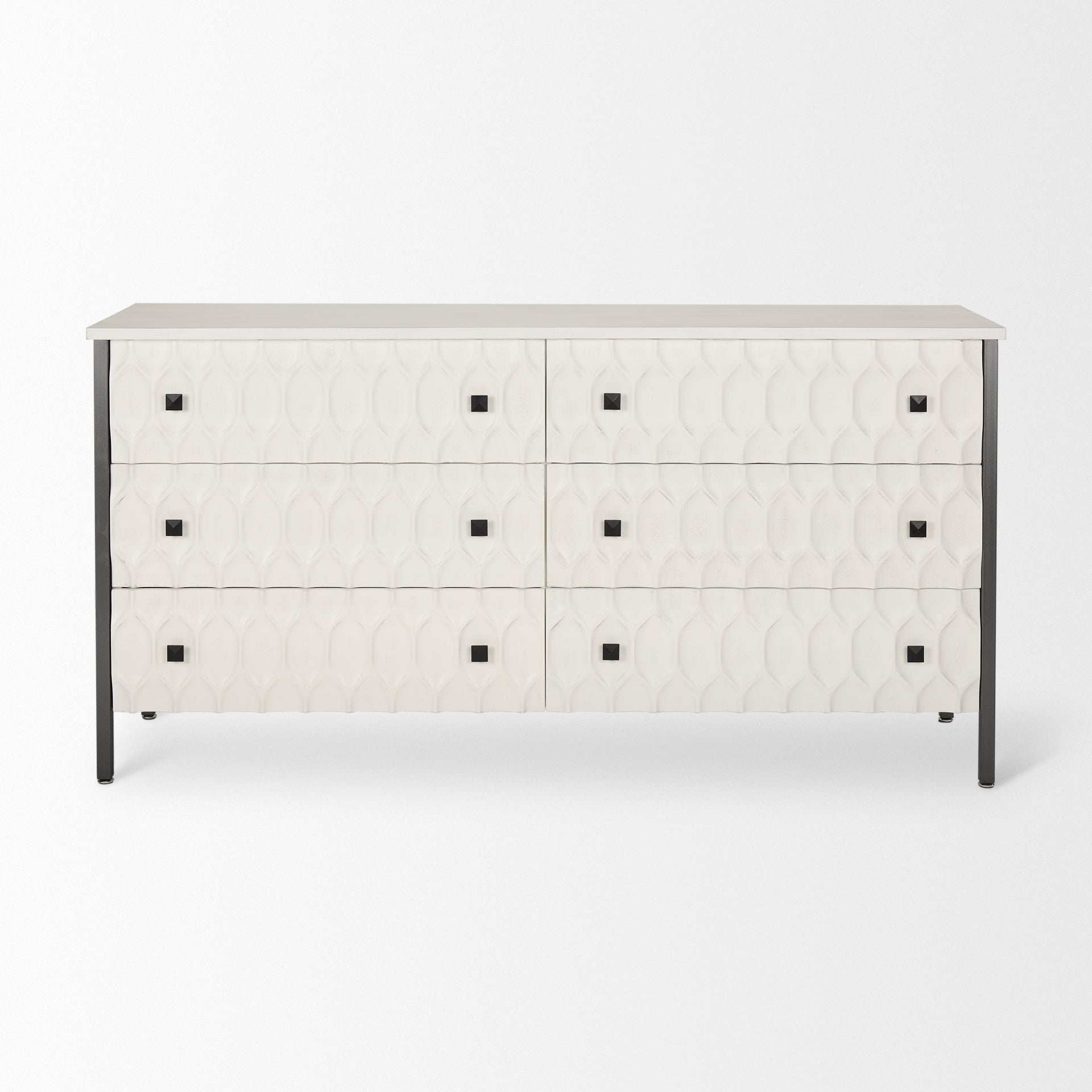 Savannah White Fir Veneer with Gray Metal 6-Drawer Sideboard