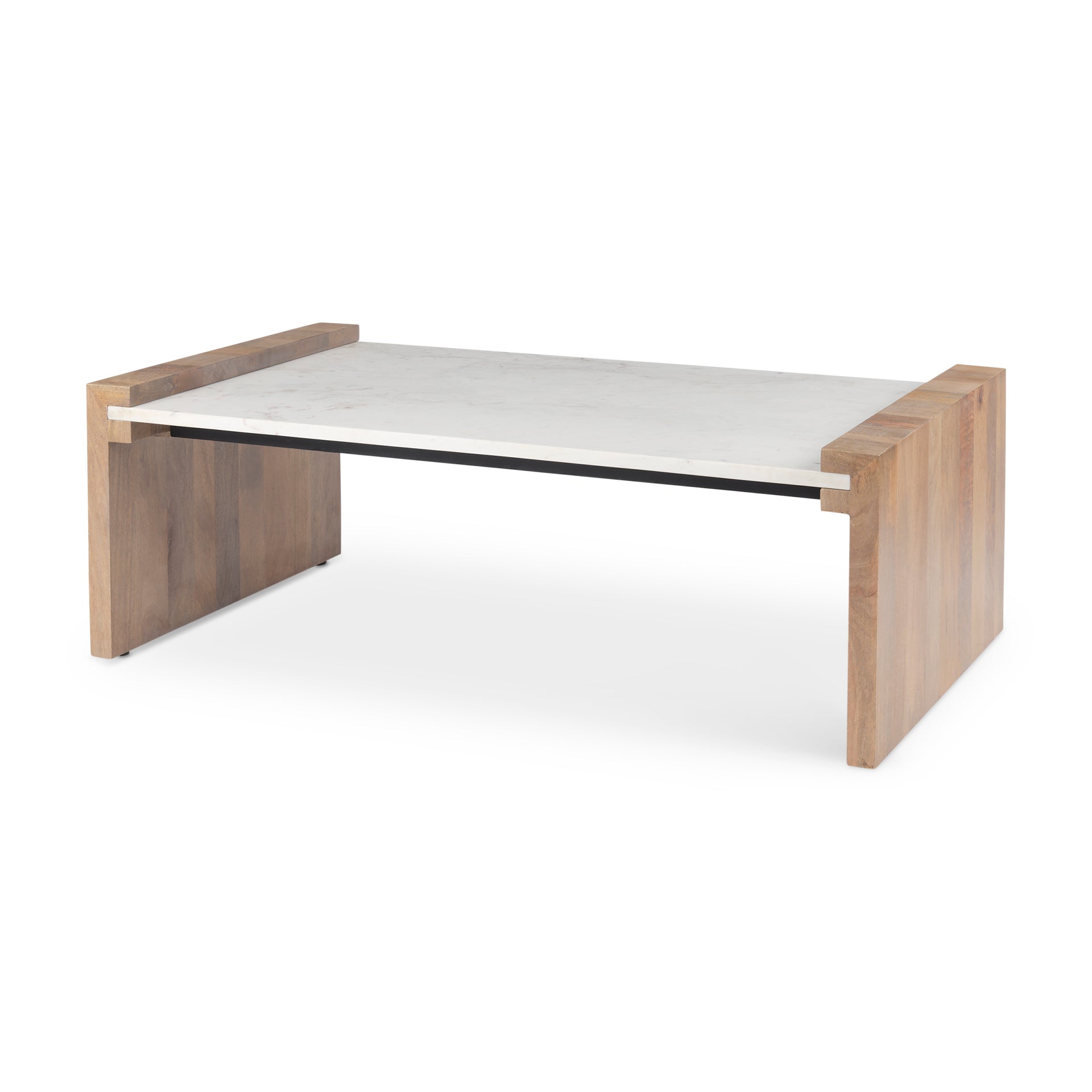 Athens Light Brown Wood and White Marble Coffee Table