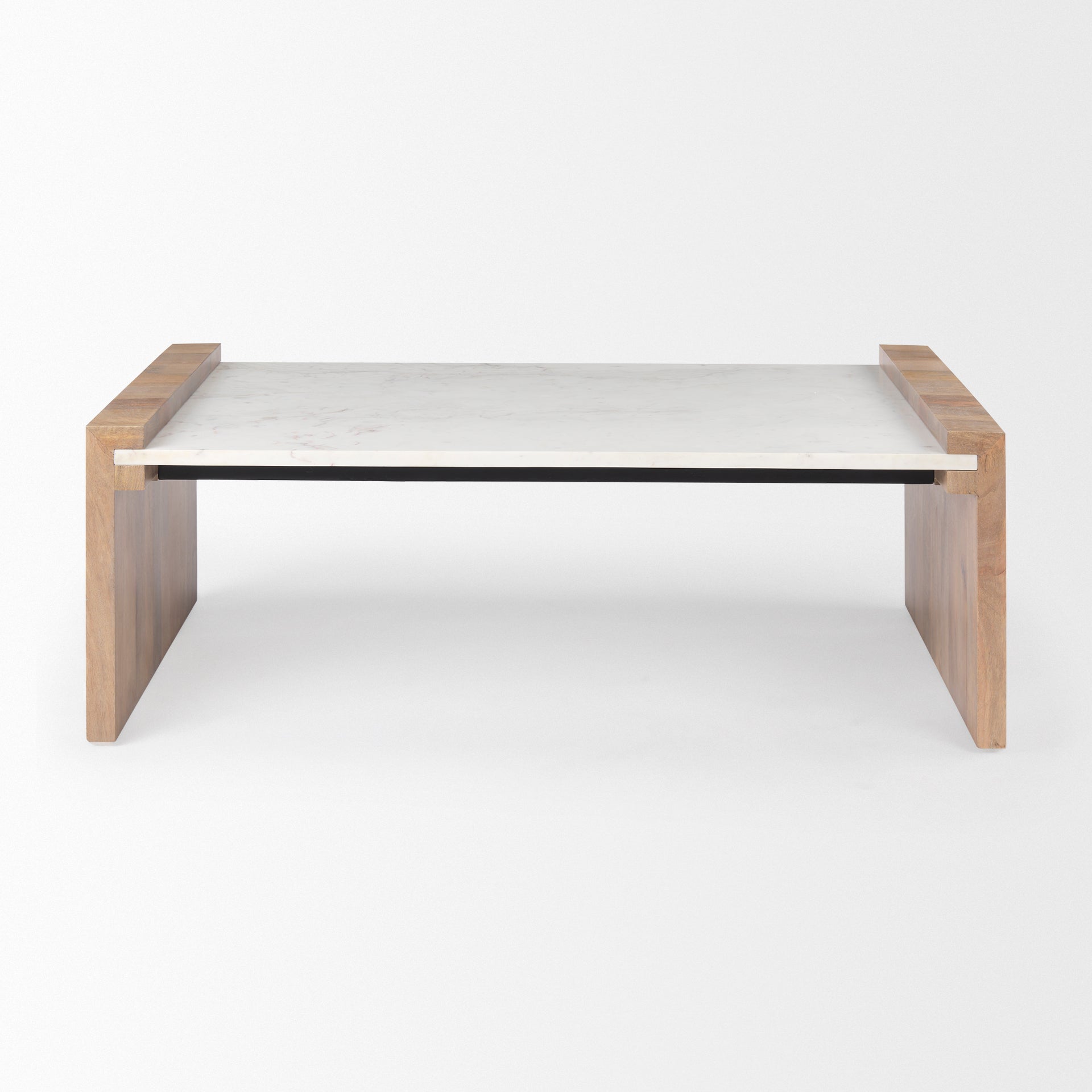 Athens Light Brown Wood and White Marble Coffee Table