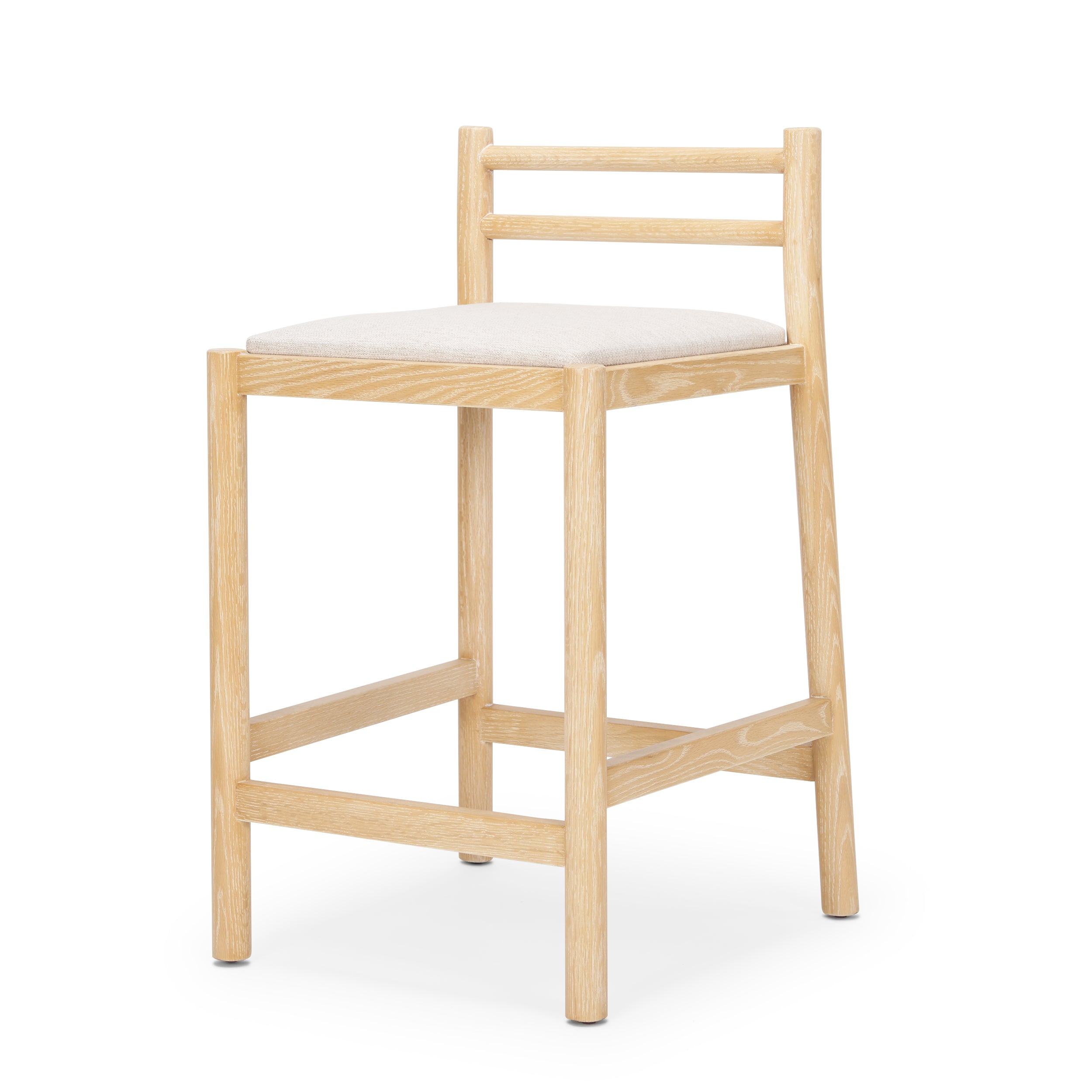 Sam Counter Stool with Light Brown Wood Frame and Beige Upholstered Seat