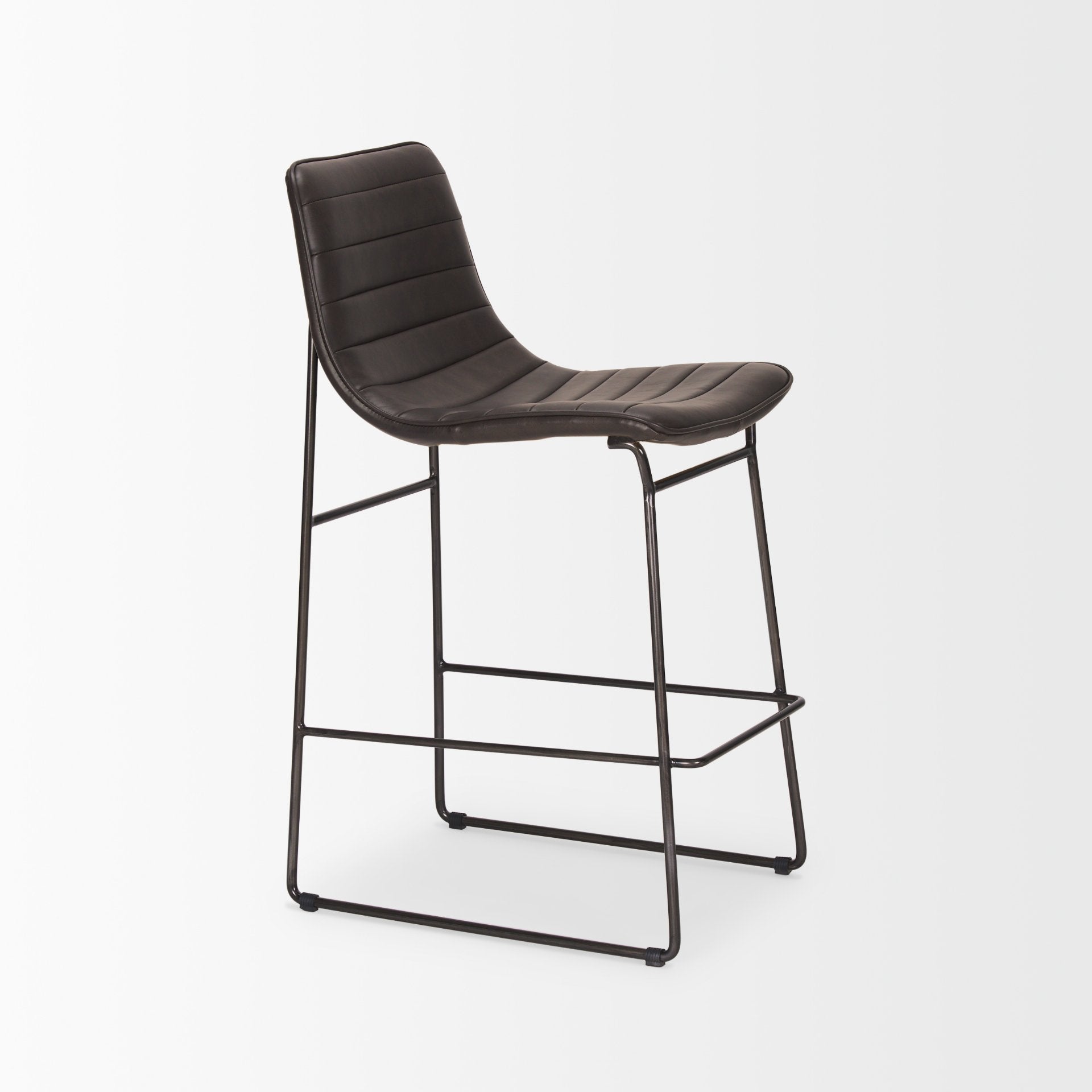 Meritt 37"H Black Faux-Leather Seat with Black Metal Frame Stool